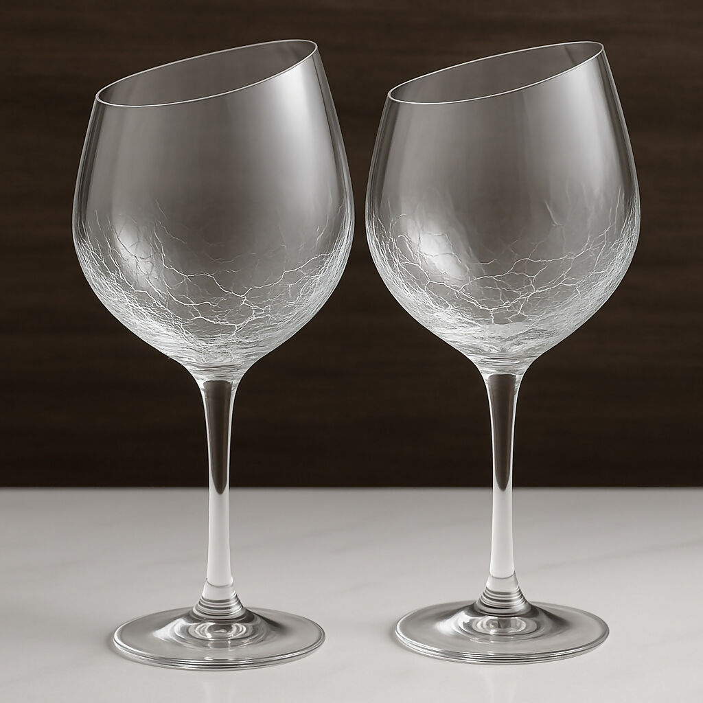 Pier 1 Angled Rim Crackle Red Wine Glasses | Set of 2 | Excellent Condition