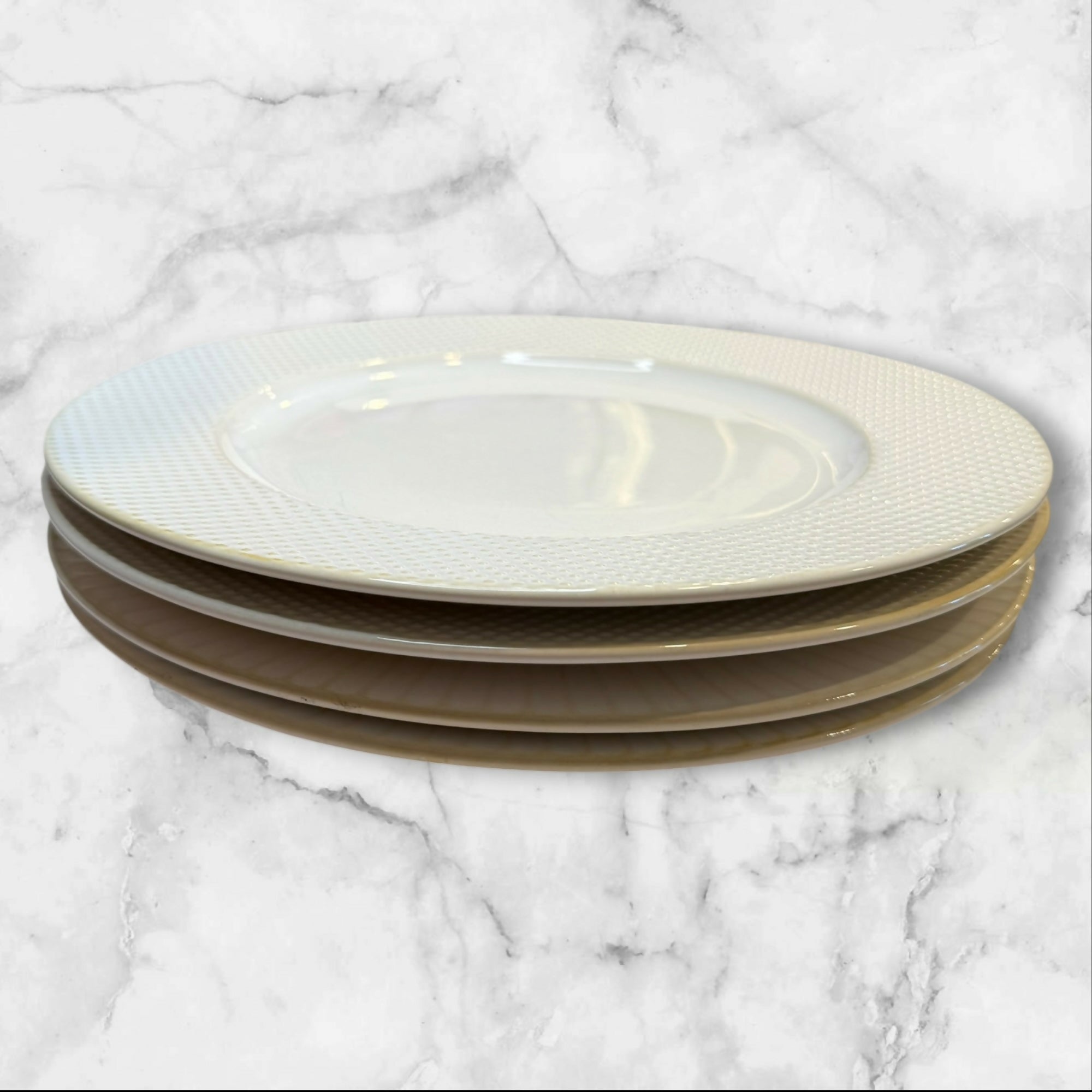 West Elm Textured White Dinner Plates Set of 4 | Great Condition | Mixed Rim