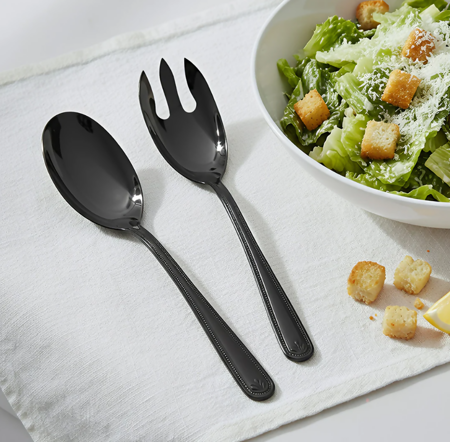 Anygleam Black Giant Spoon & Fork Set – 2-Piece Stainless Steel