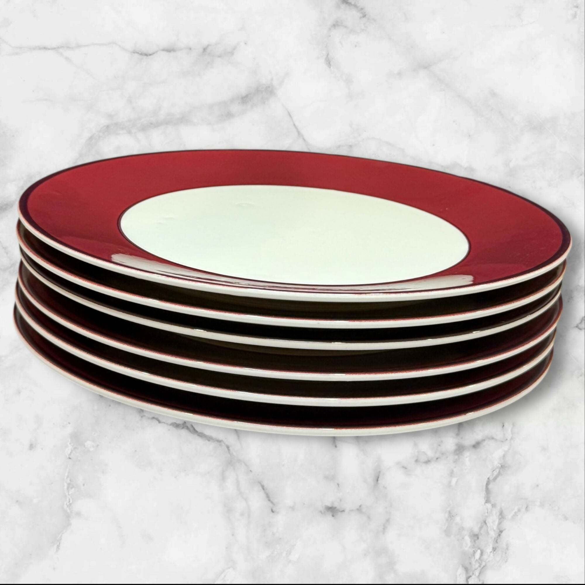 Pagnossin Treviso Maroon Rim Dinner Plates | Set of 4 | Good Condition