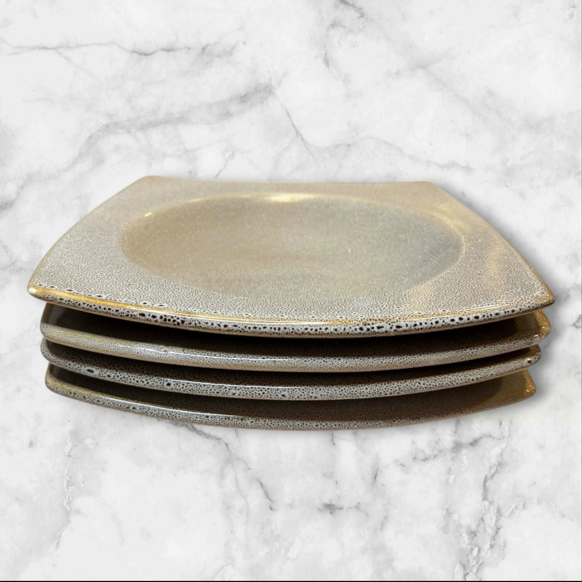 Speckled Stoneware Square Pasta Bowls | Set of 4 | Excellent Condition