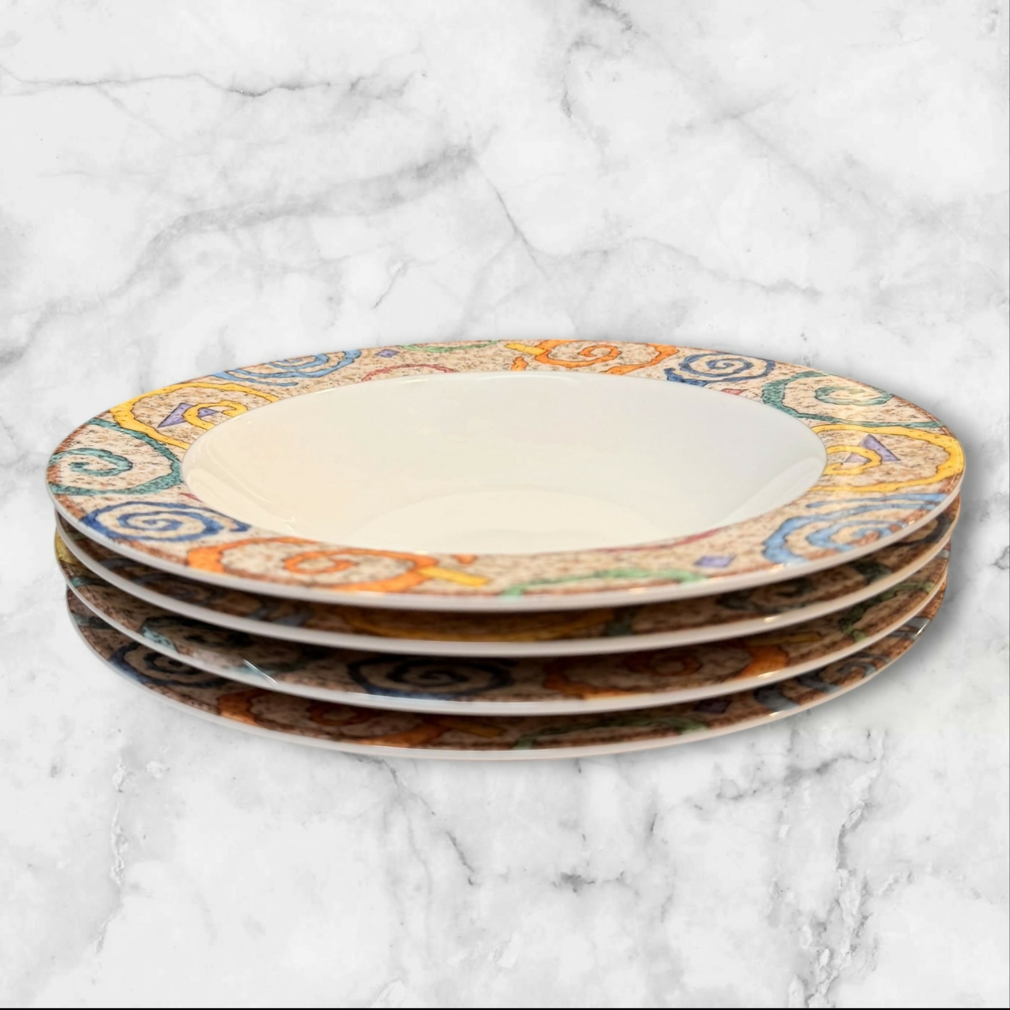Sakura Spectrum Rim Soup Bowls Set of 4 | 9” | Excellent Condition