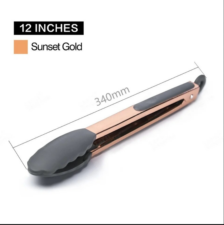 Anygleam Tong Stainless Steel Large Sumset Gold Handle Clip Heat Resistant Cooking Baking Salad Steak Kitchen Gadget