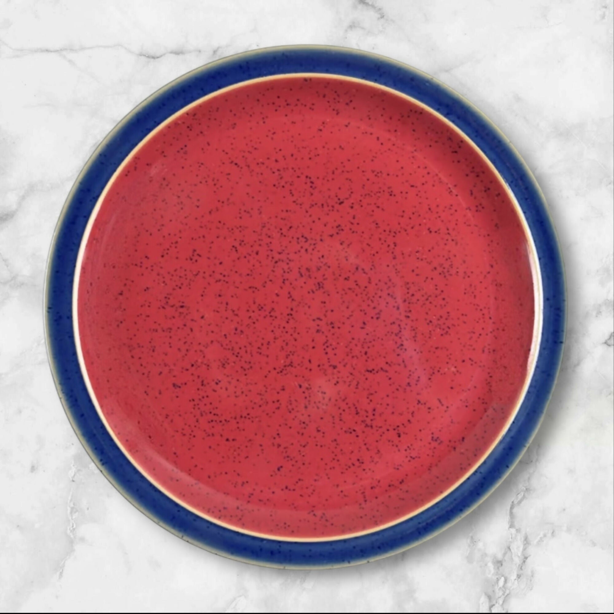 Denby-Langley Harlequin Red Blue Stoneware Salad Plates | Set of 5 | Great Condition