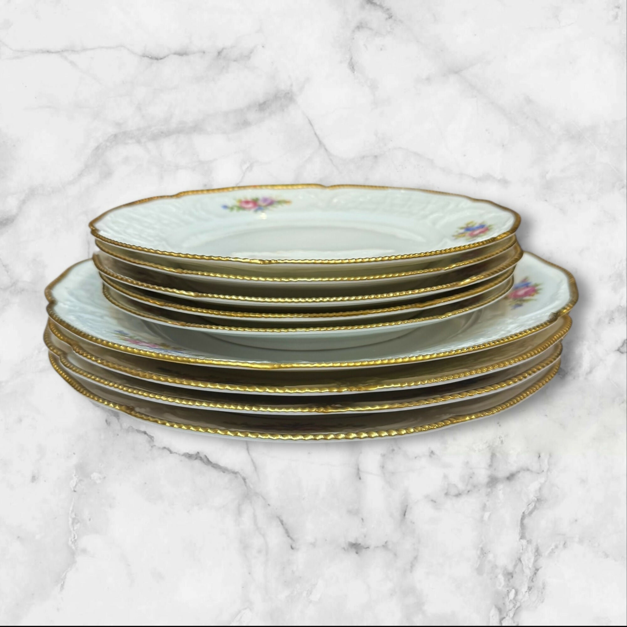 Rosenthal Sanssouci Ivory Gold Floral Dinnerware | Set of 8 | Excellent Condition