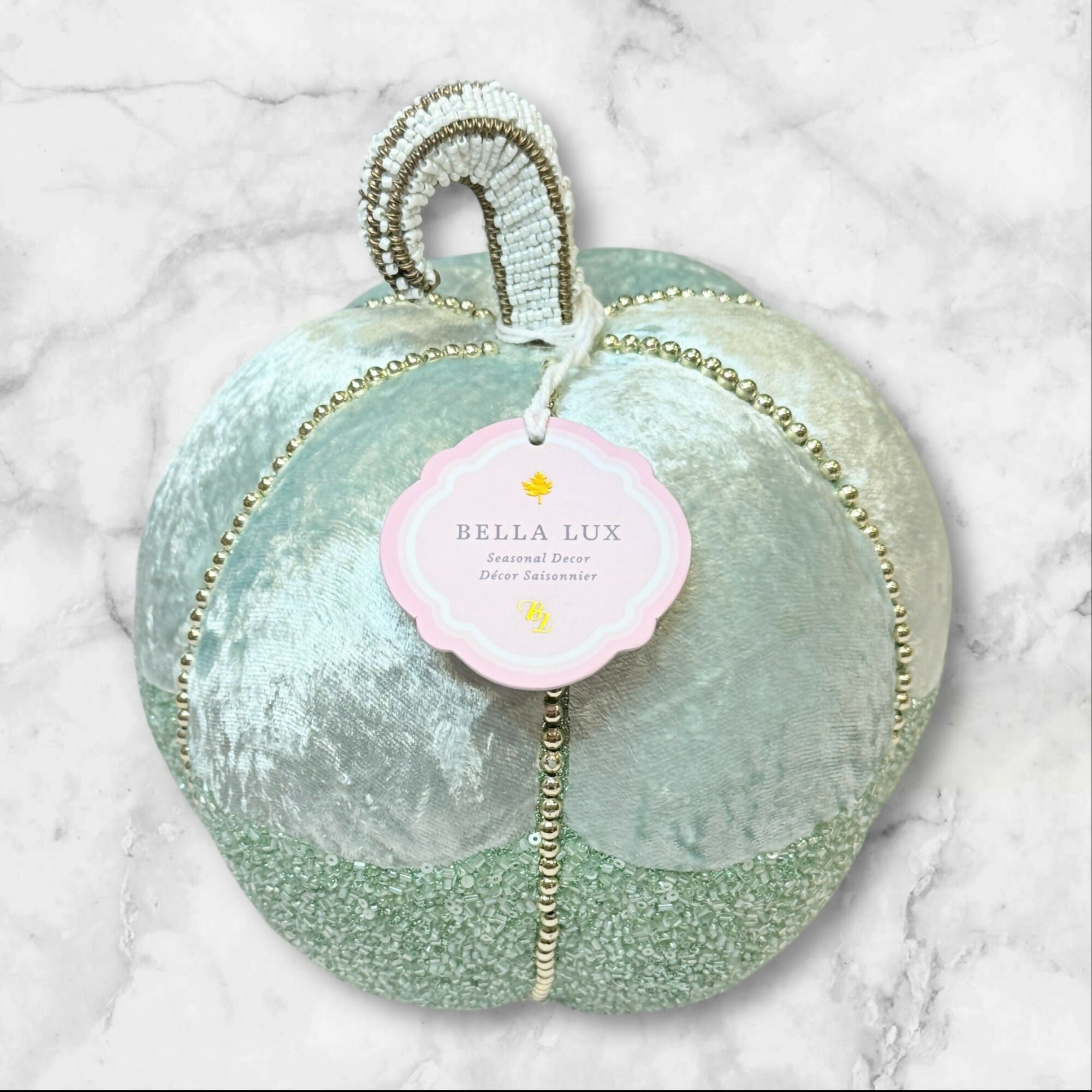 Bella Lux Velvet Pumpkins w/ Teal Crackle Glass Pumpkin | Set of 3 | New