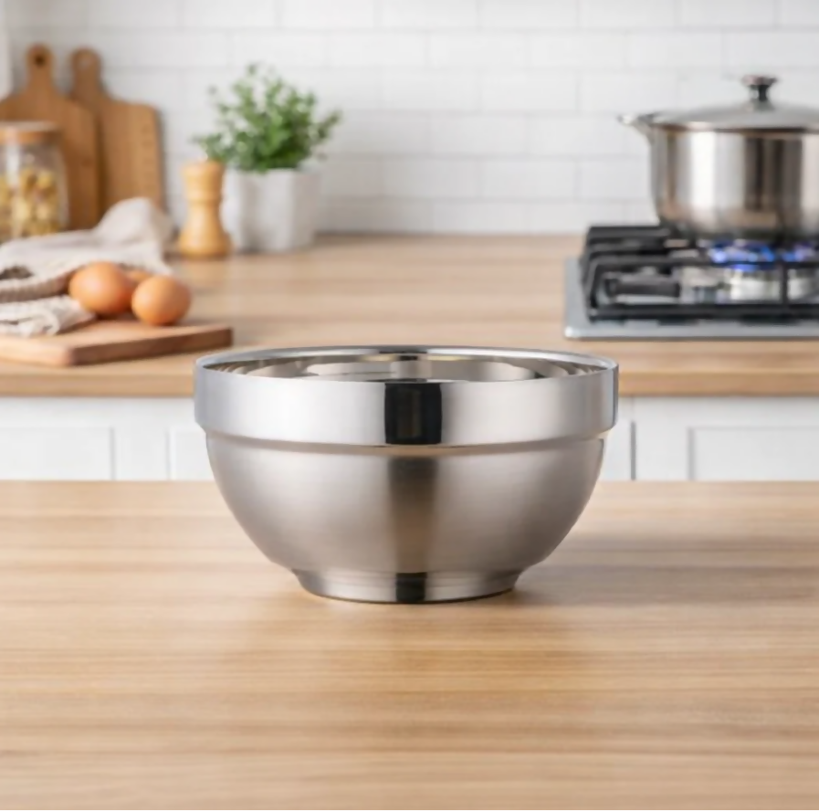 Anygleam Silver Rice Bowls – 2Pcs Small Stainless Steel, Single-Layer Anti-Scalding Cooking Utensils