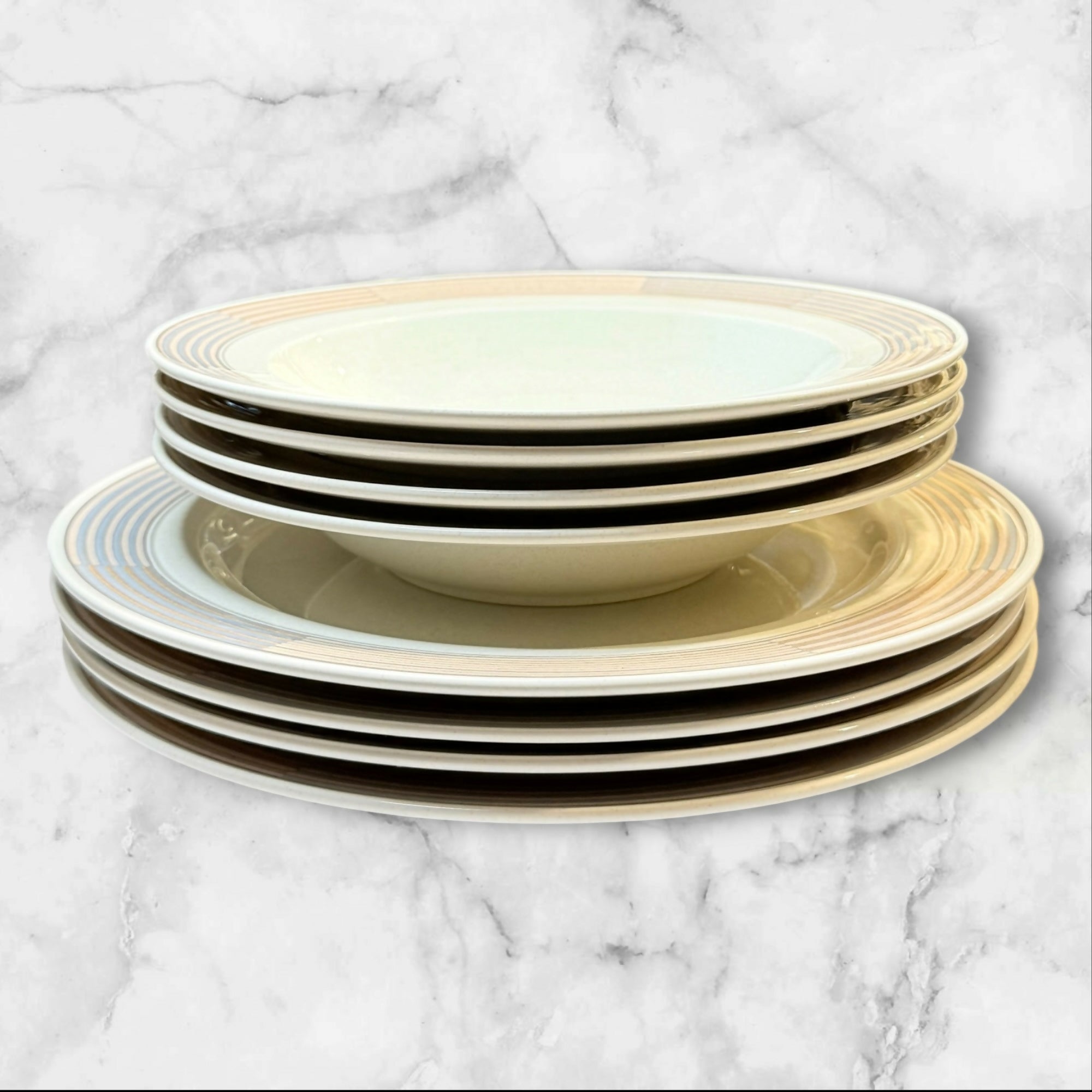 Mikasa Tracings Stoneware Dinner & Soup Bowls Set of 8 | Excellent Condition