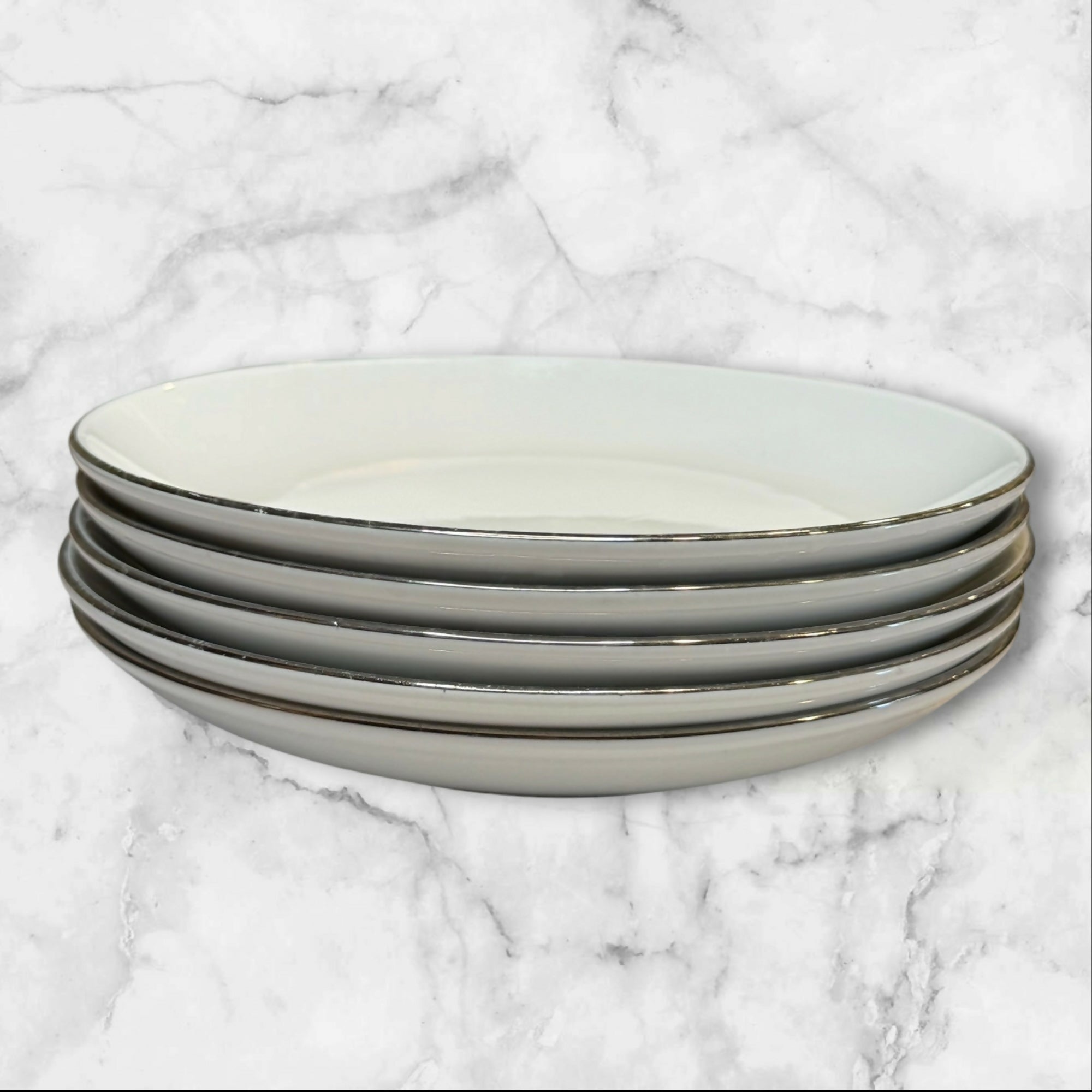 Pier 1 Platinum Rim Porcelain Bowls Set of 5 | Elegant Gently Used