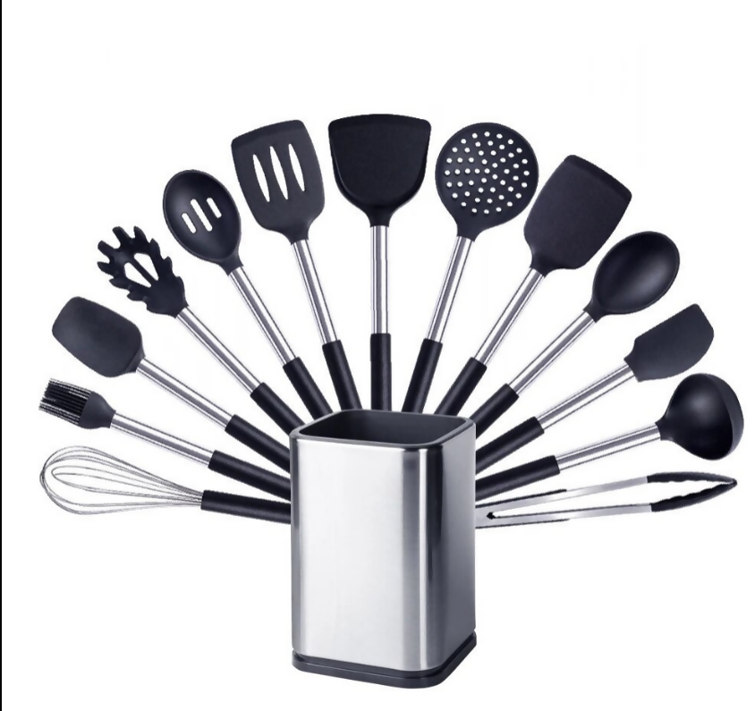 Anygleam Kitchen Utensils Non-stick Black/ Silver 13 Set Cooking Tool with Storage Box Accessories Heat Resistant Kitchenware