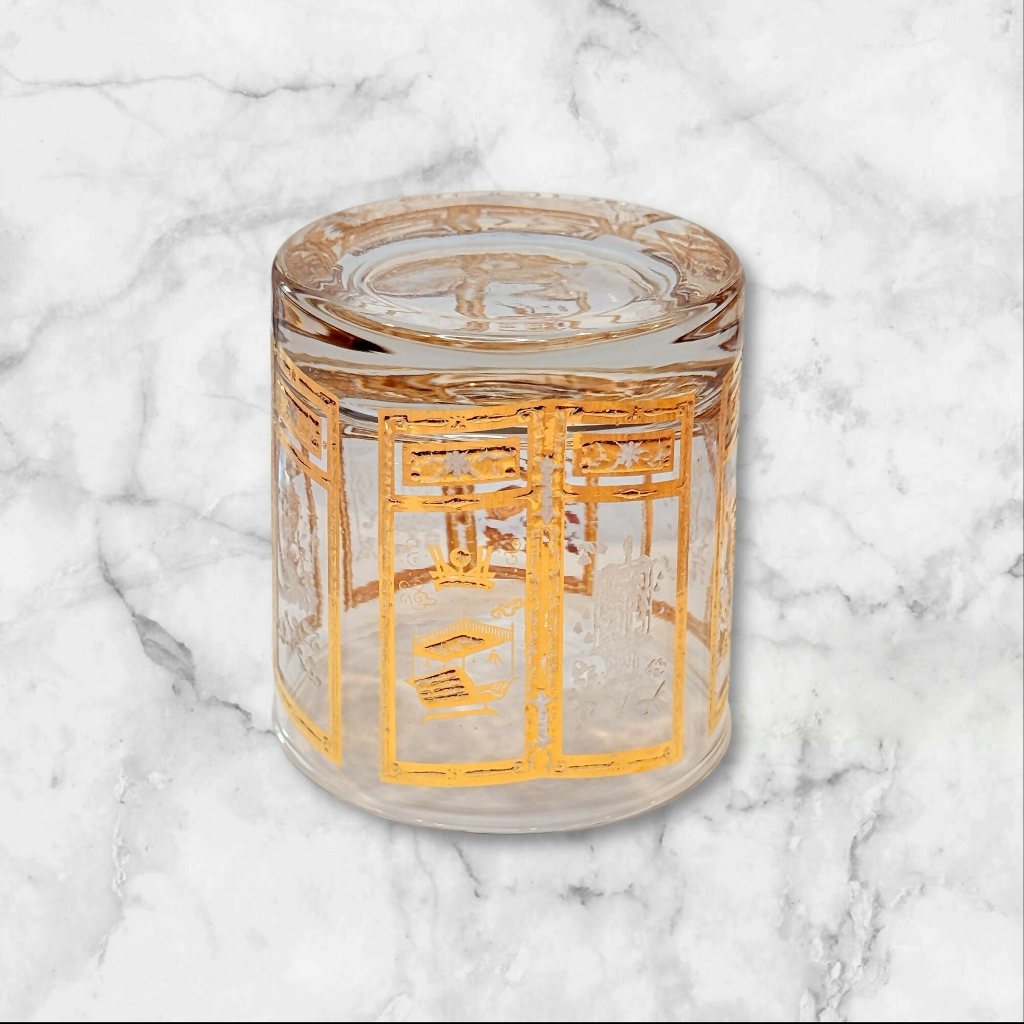 Culver 22K Gold Chinoiserie Bar Glasses | Set of 2 | Vintage MCM