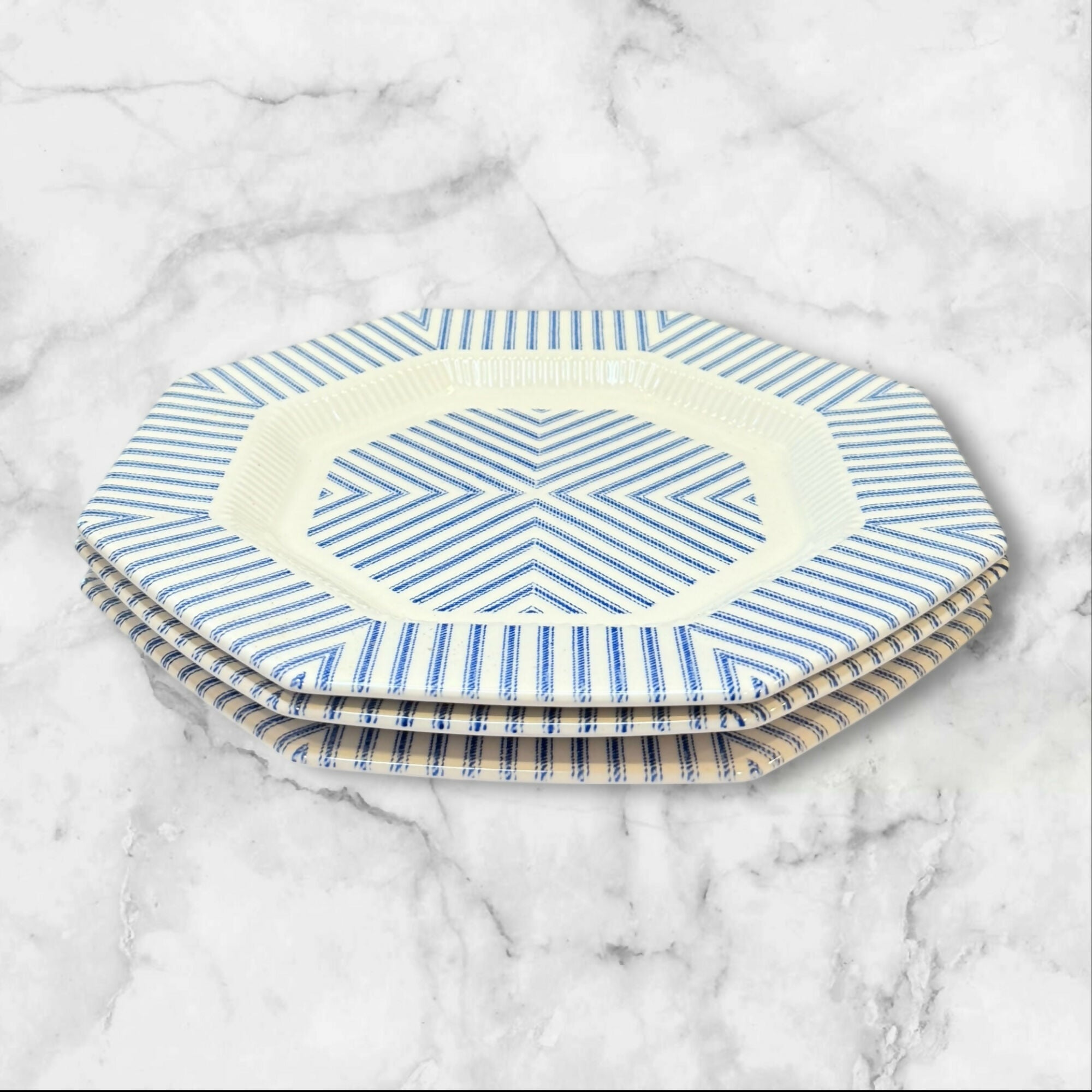 Independence Pillow Talk Blue Geometric Dinner Plates | Set of 3 | Great Condition