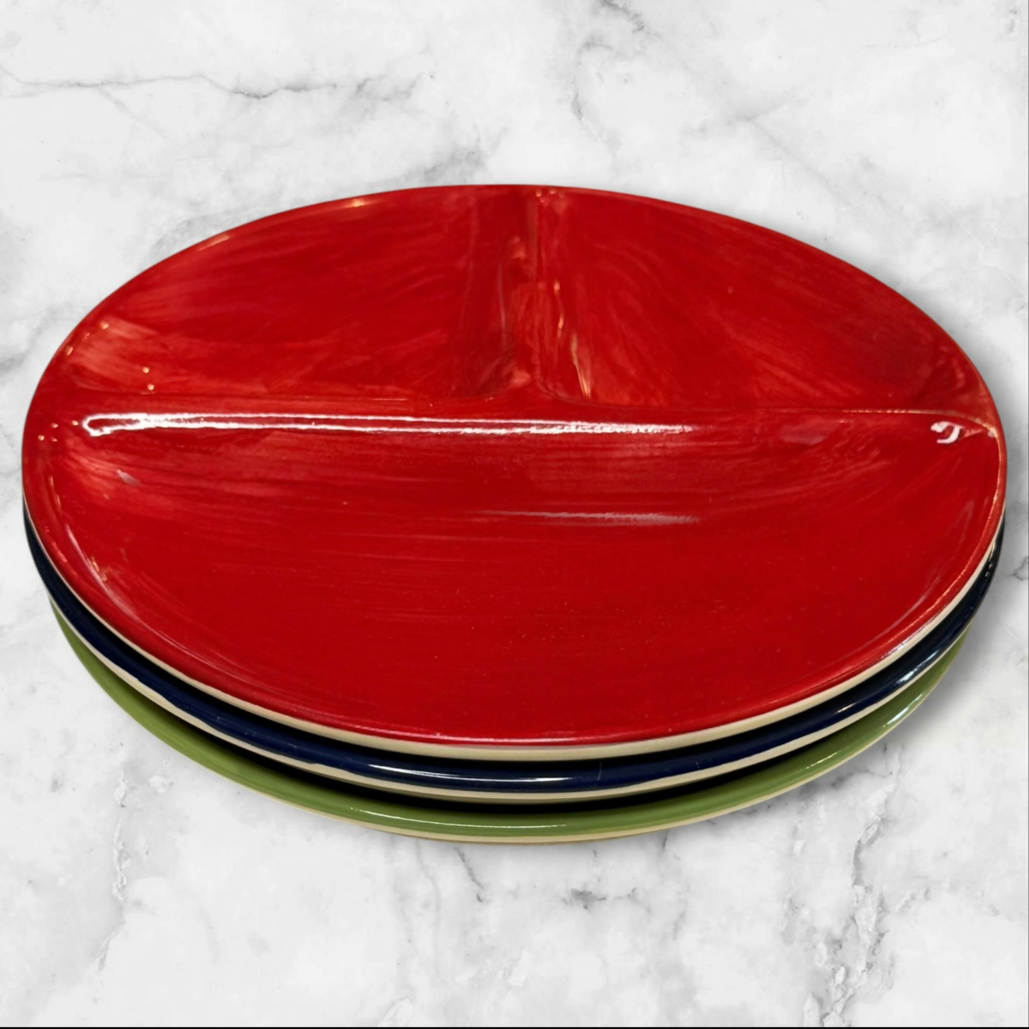 Tabletops Gallery Fondue Divided Plates Multicolor Set of 3 | Excellent