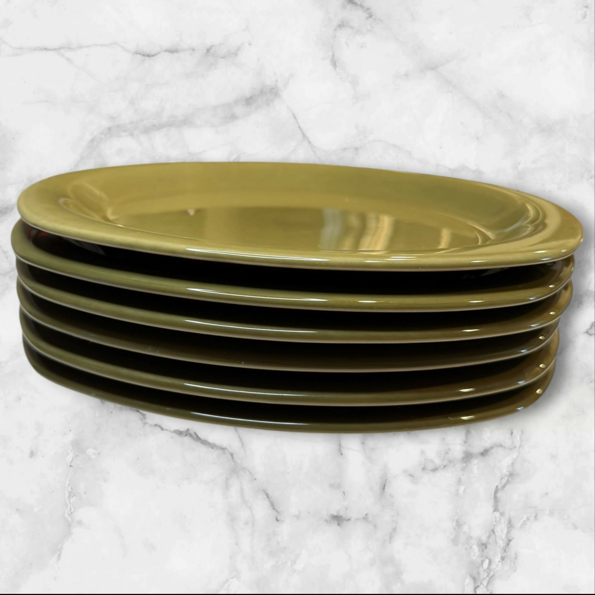 World Market Quad Olive Green Dinner Plates | Set of 6 | Good Condition