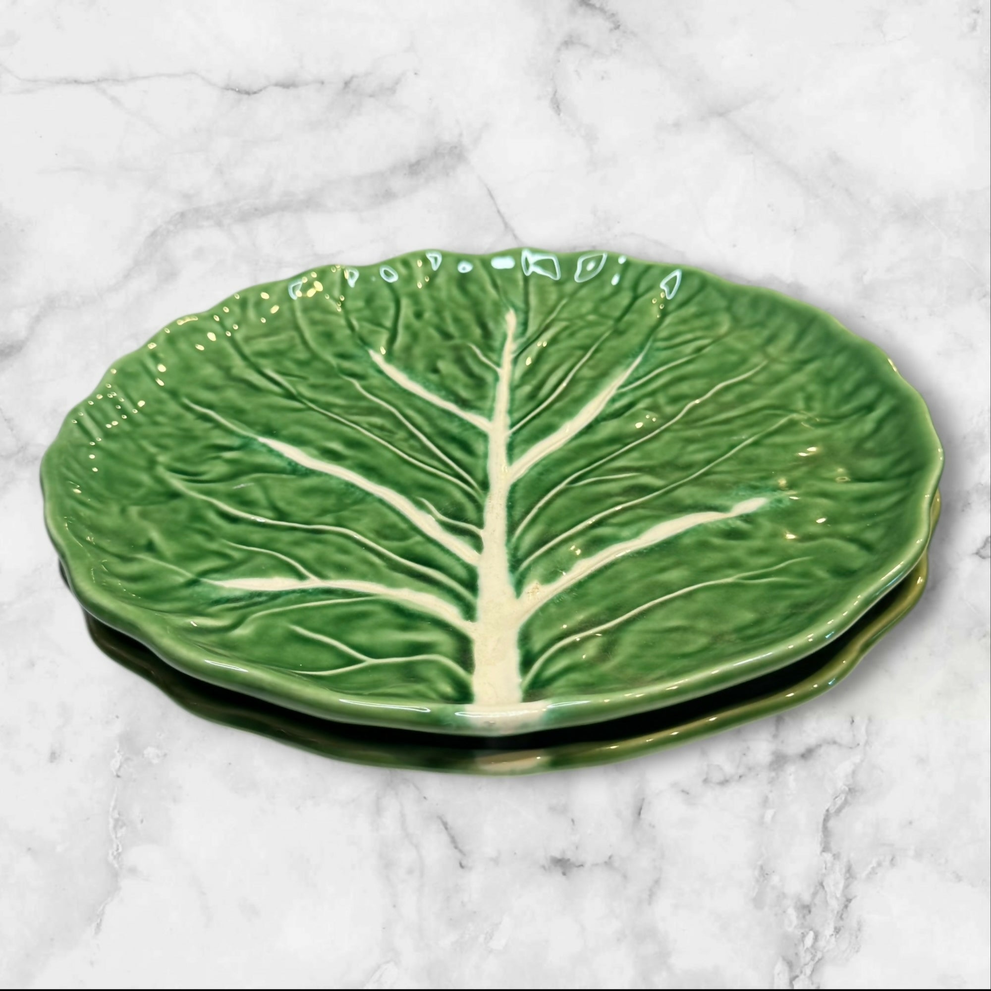 Olfaire Cabbage Leaf Green Dinner Plates Portugal | Set of 2 | Excellent