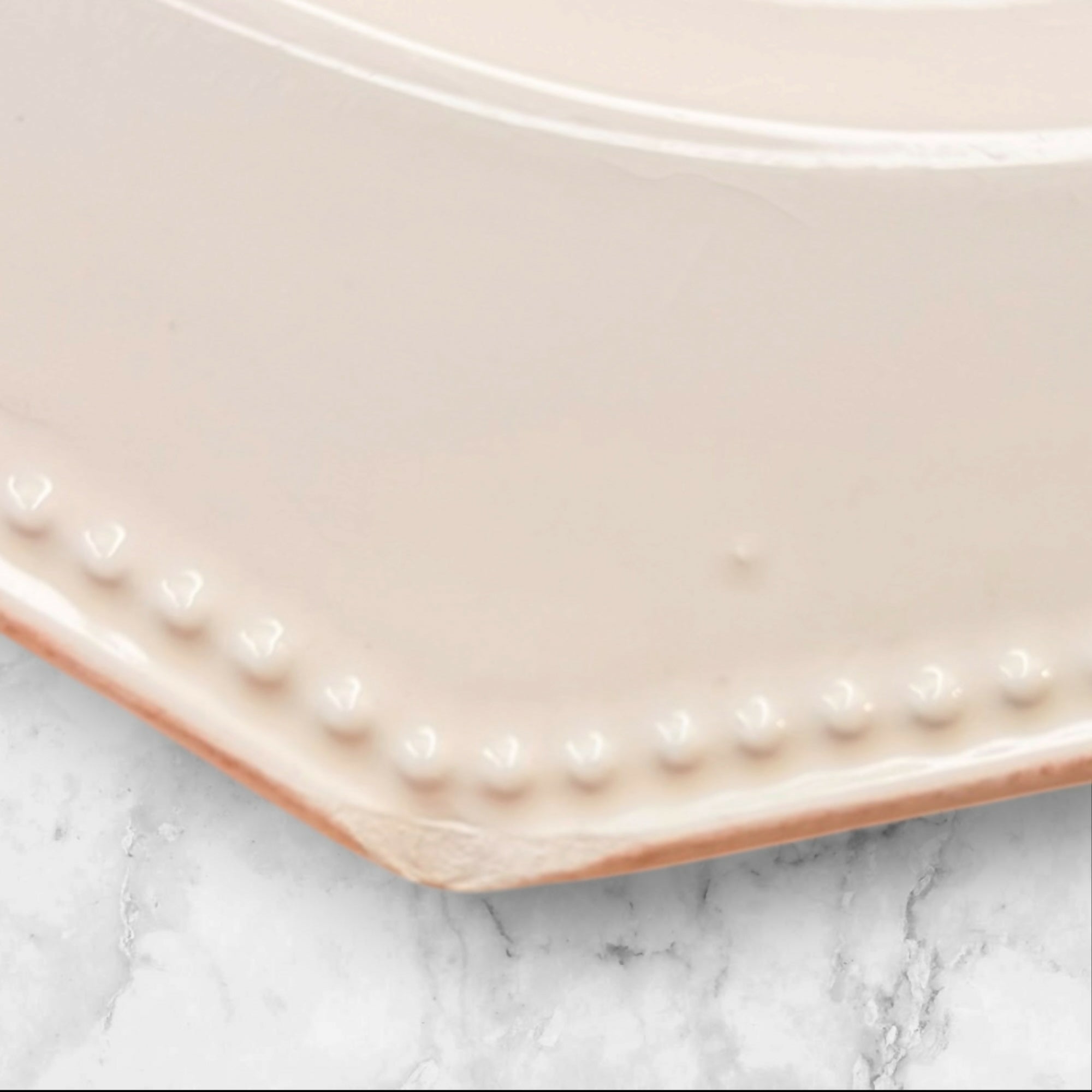 Made in Portugal Octagon Beaded Dinner Plates Ivory Cream | Set of 6 | Good Condition