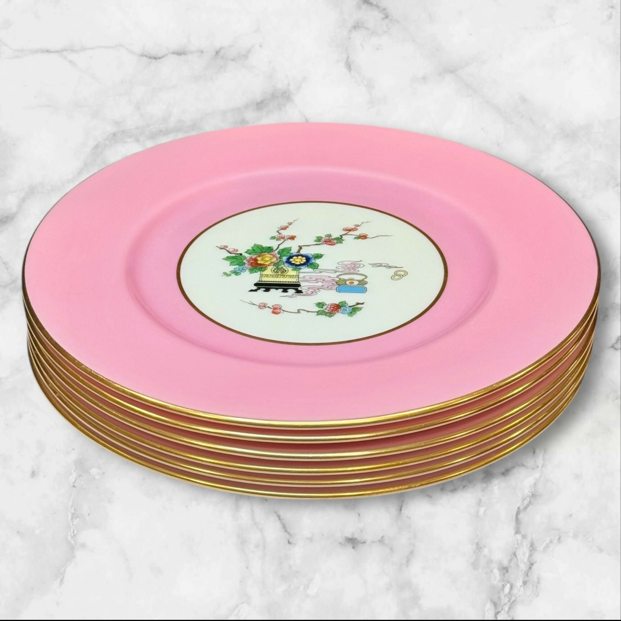 Lenox Marshall Field Pink Asian Motif Plates | Set of 6 | Excellent Condition