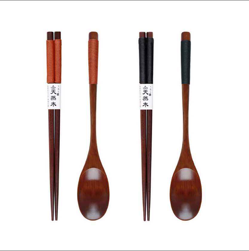 Anygleam Mixed Color 4pcs Wooden Chopsticks and Long Ladle Set Reusable Kitchen Tableware