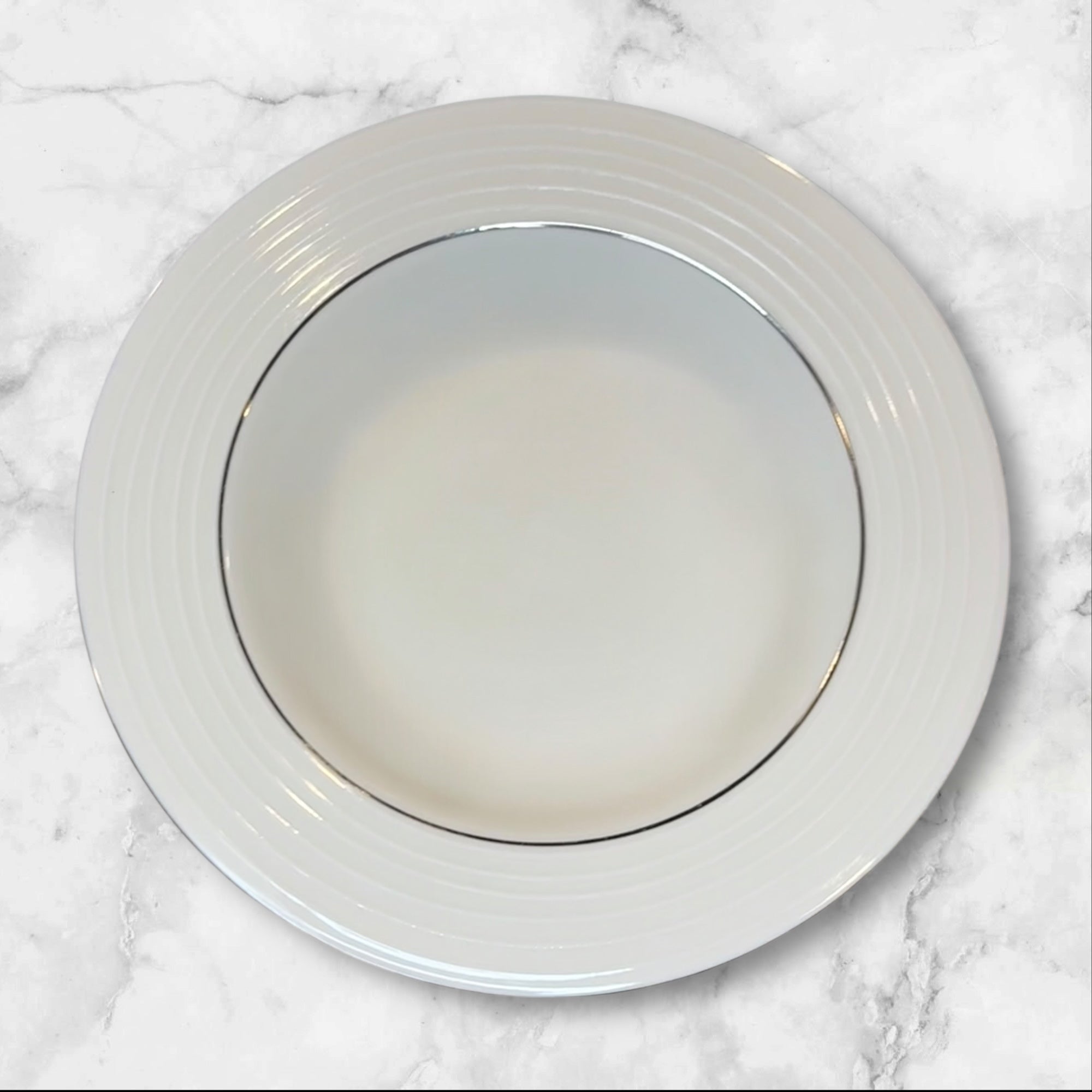 Pier 1 Silver Rings White Pasta Soup Bowls | Set of 4 | Excellent Condition