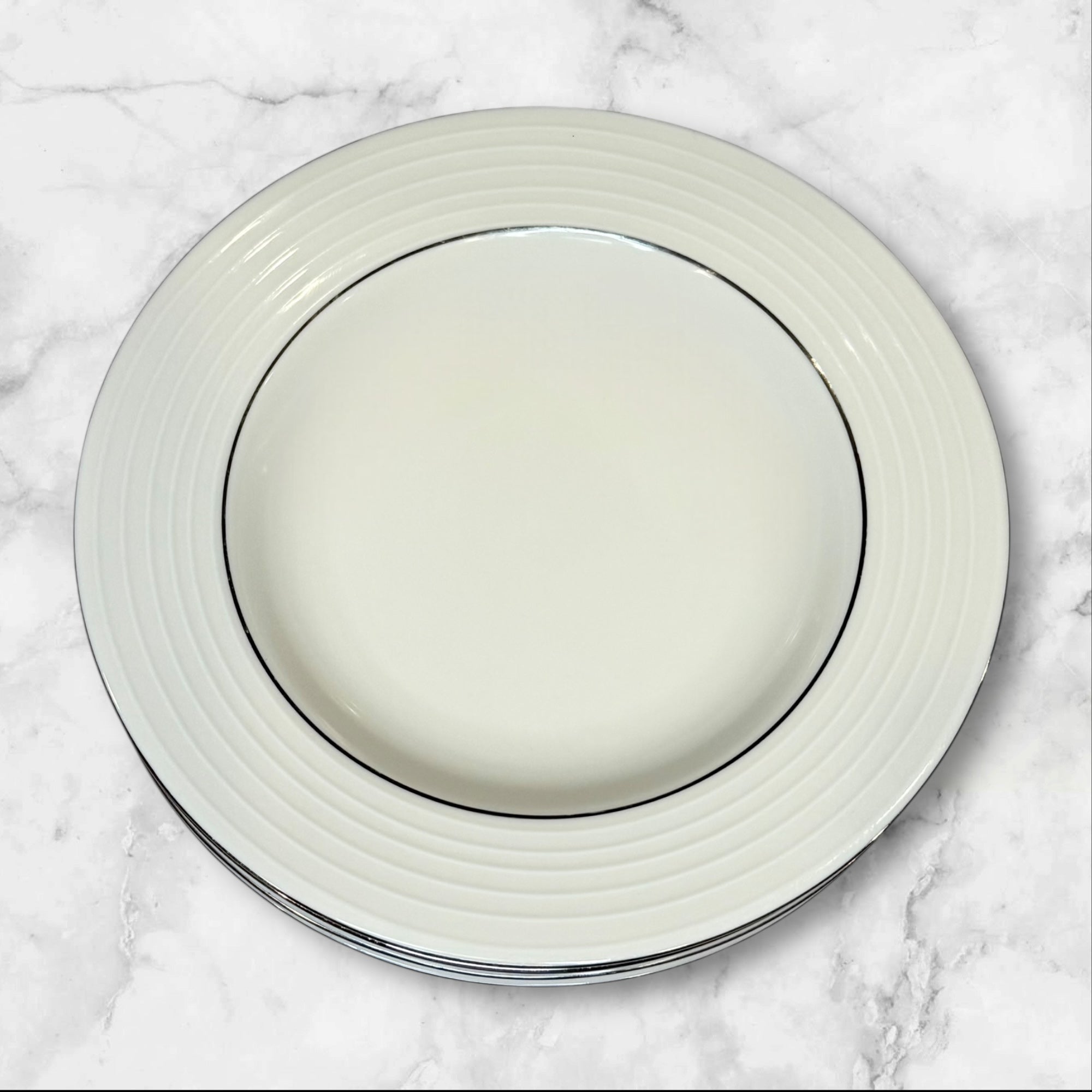 Pier 1 Silver Rings White Salad Plates | Set of 4 | Excellent Condition