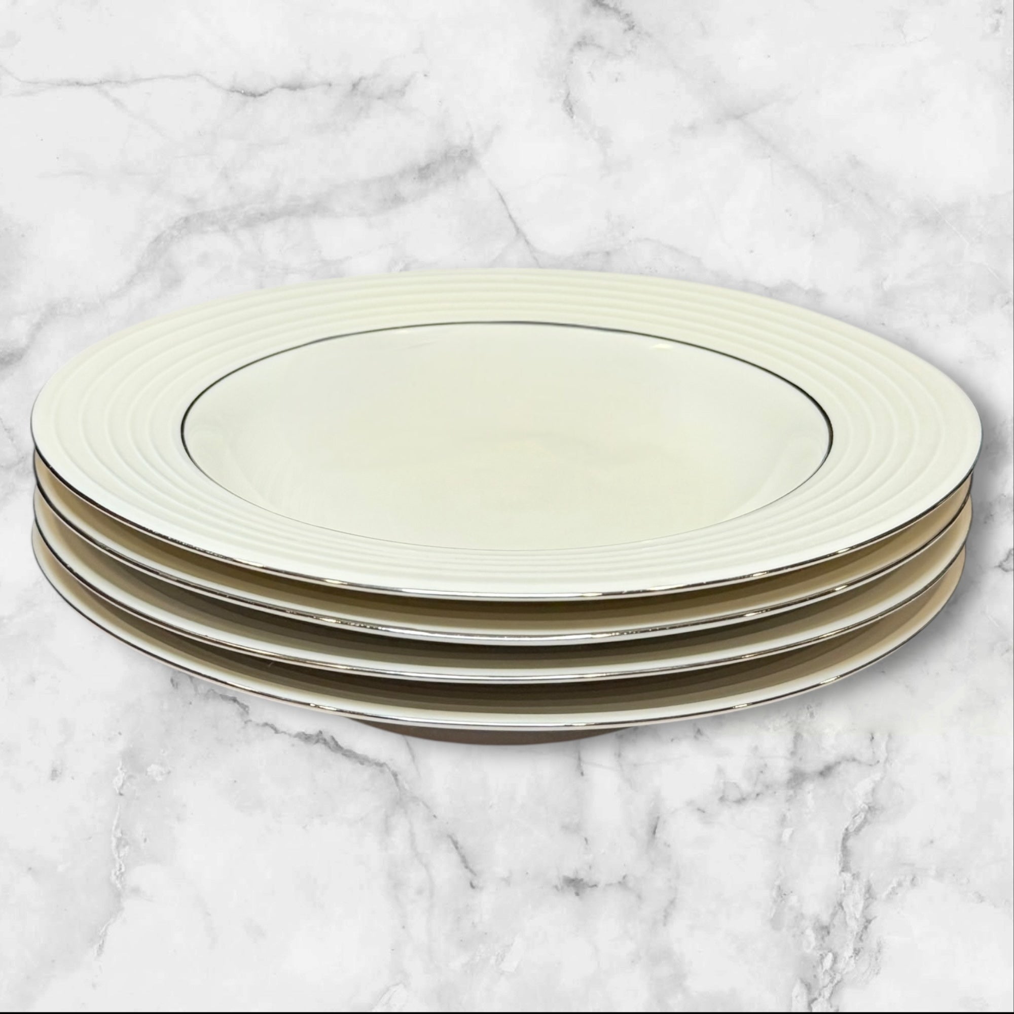 Pier 1 Silver Rings White Pasta Soup Bowls | Set of 4 | Excellent Condition