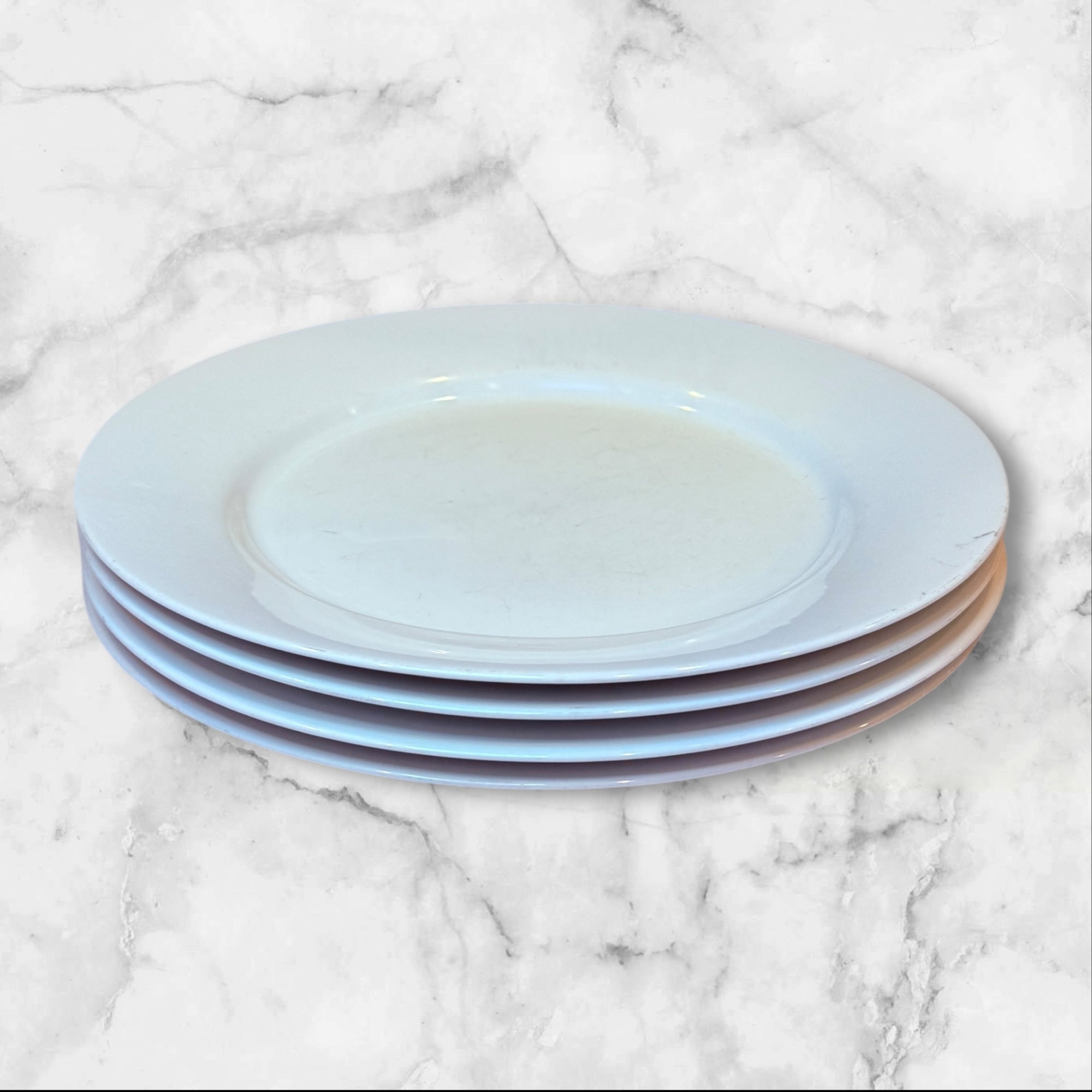 Crate & Barrel White Dinner Plates | Set of 4 | 10.5″ | Utensil Wear | Indonesia