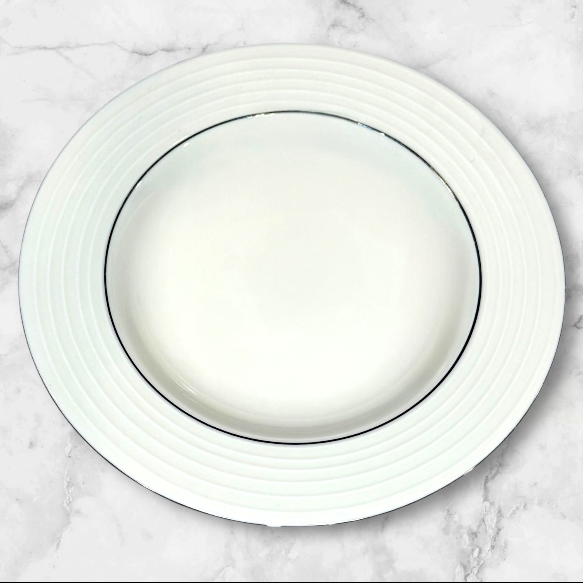 Pier 1 Silver Rings White Pasta Soup Bowls | Set of 4 | Excellent Condition
