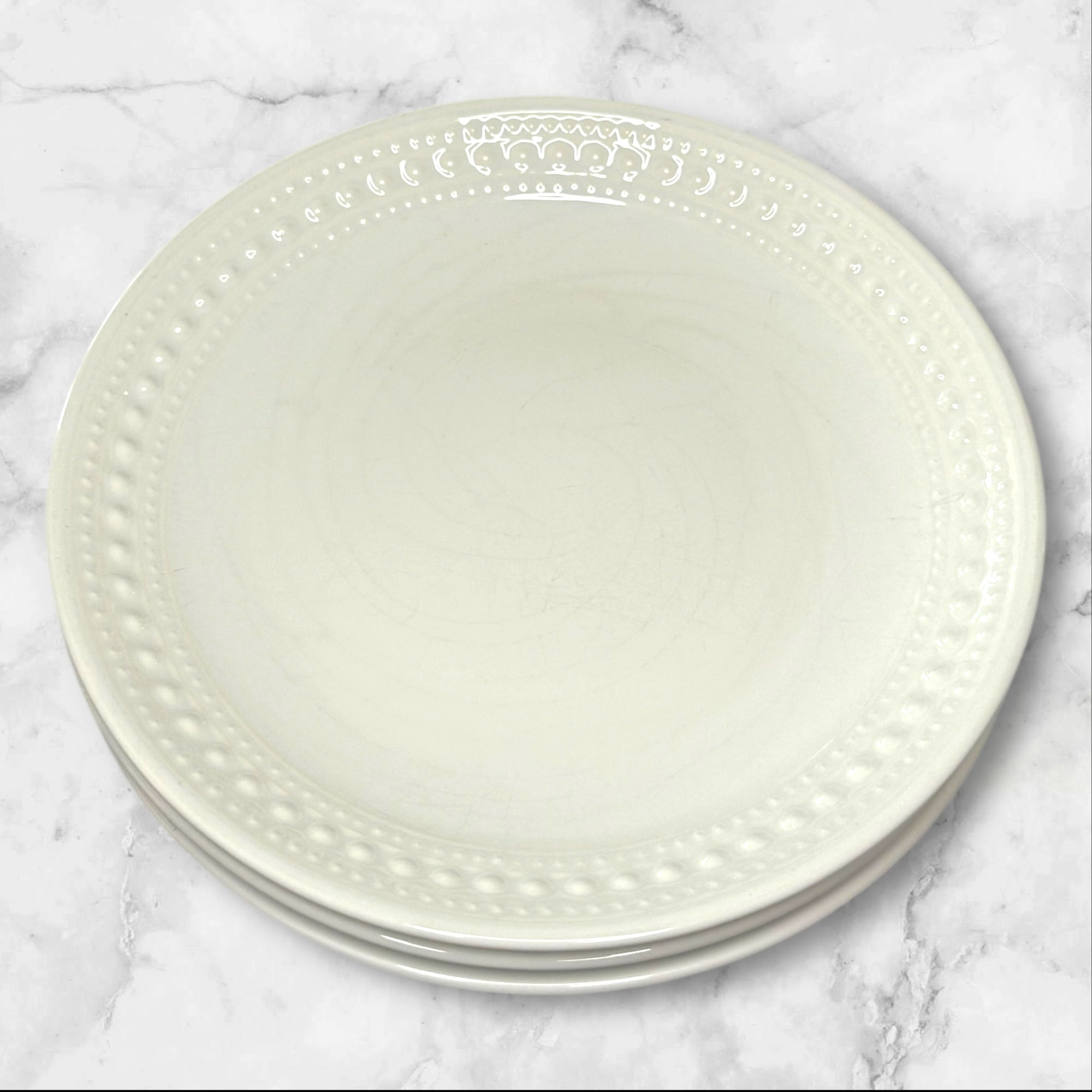Matceramica M2A20 White Embossed Salad Plates | Set of 3 | Good Condition