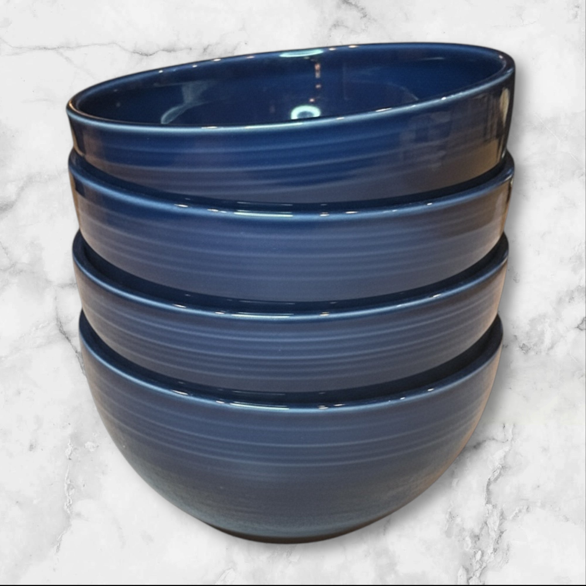 Pottery Barn Blue Glazed Stoneware Bowls | Set of 4 | Gently Used | Made in Portugal