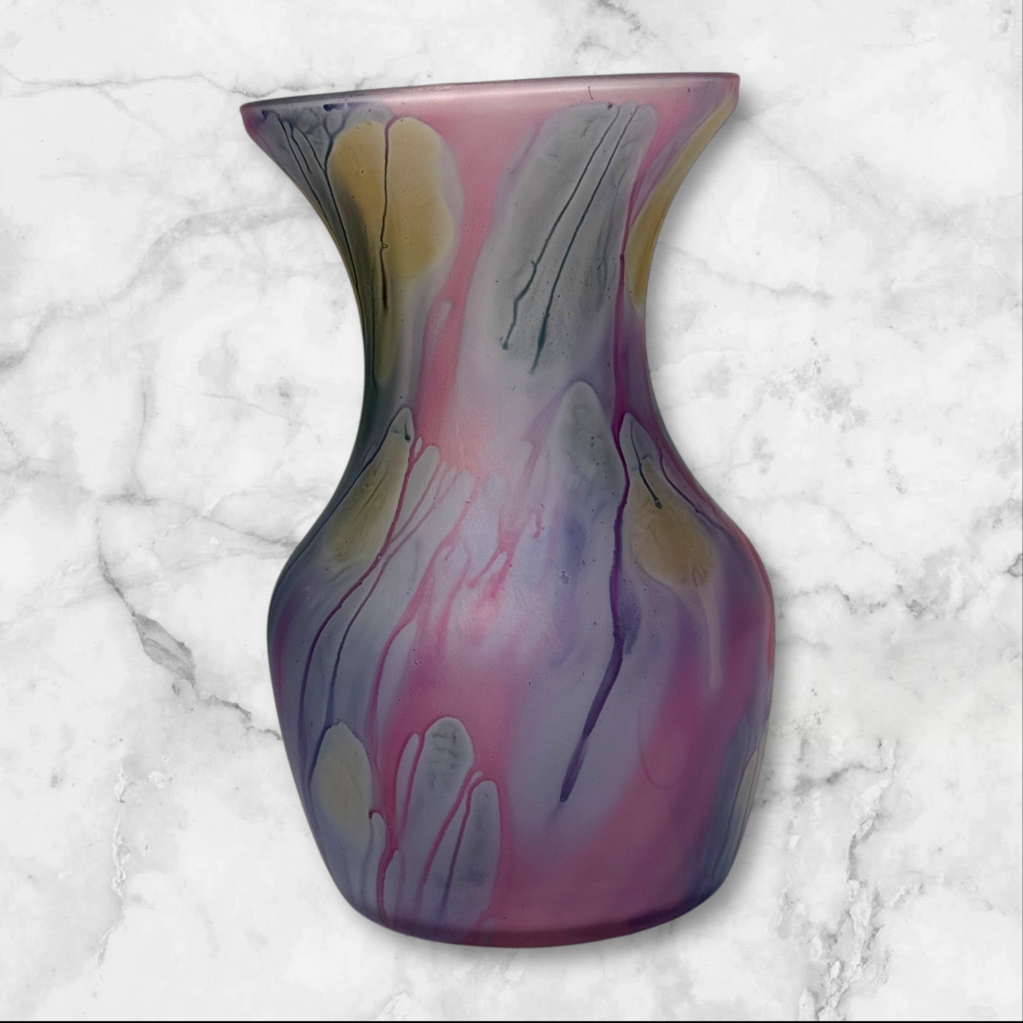 Reuven Nouveau Art Glass Vase | Hand Painted Pastel Drip Glaze | Great Condition