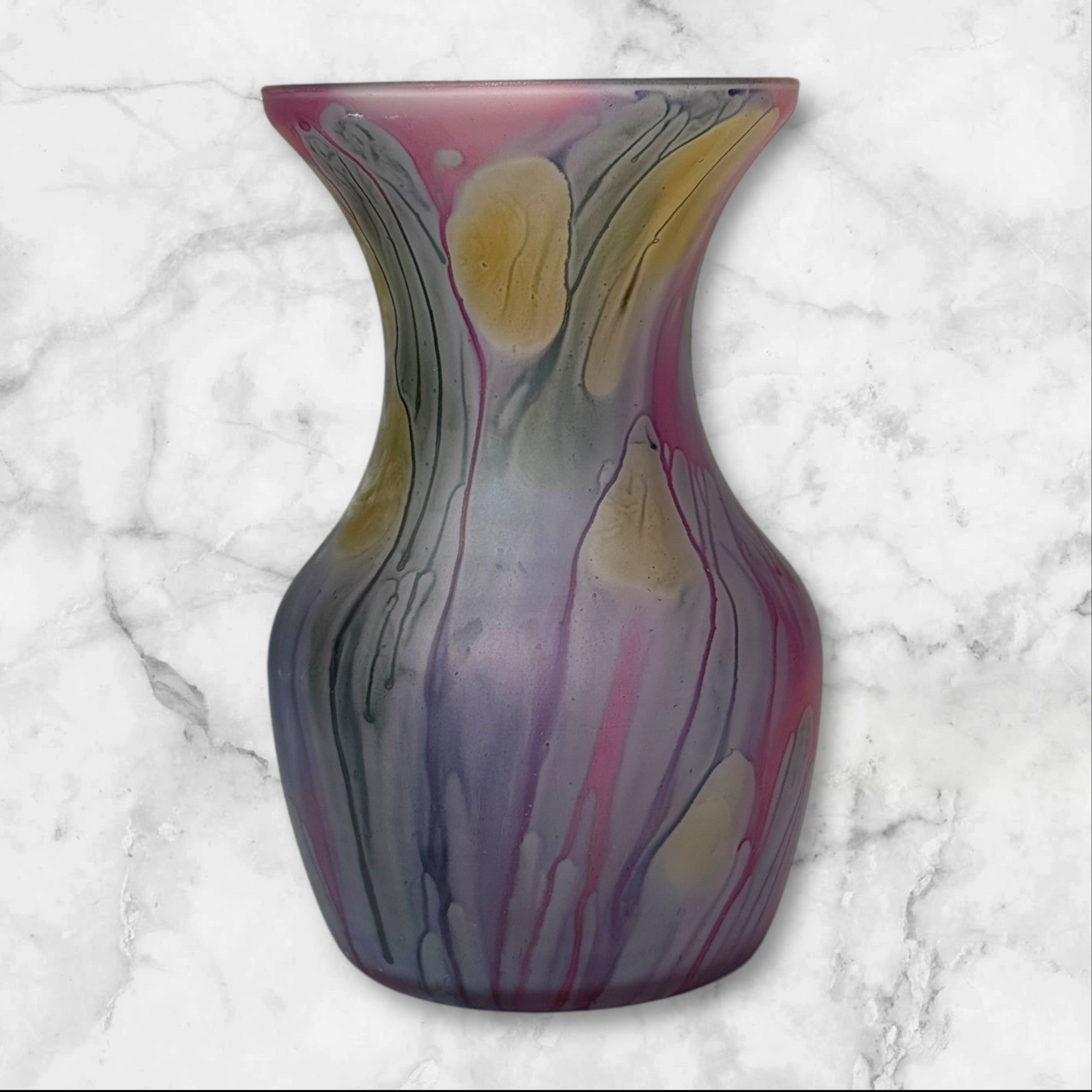 Reuven Nouveau Art Glass Vase | Hand Painted Pastel Drip Glaze | Great Condition