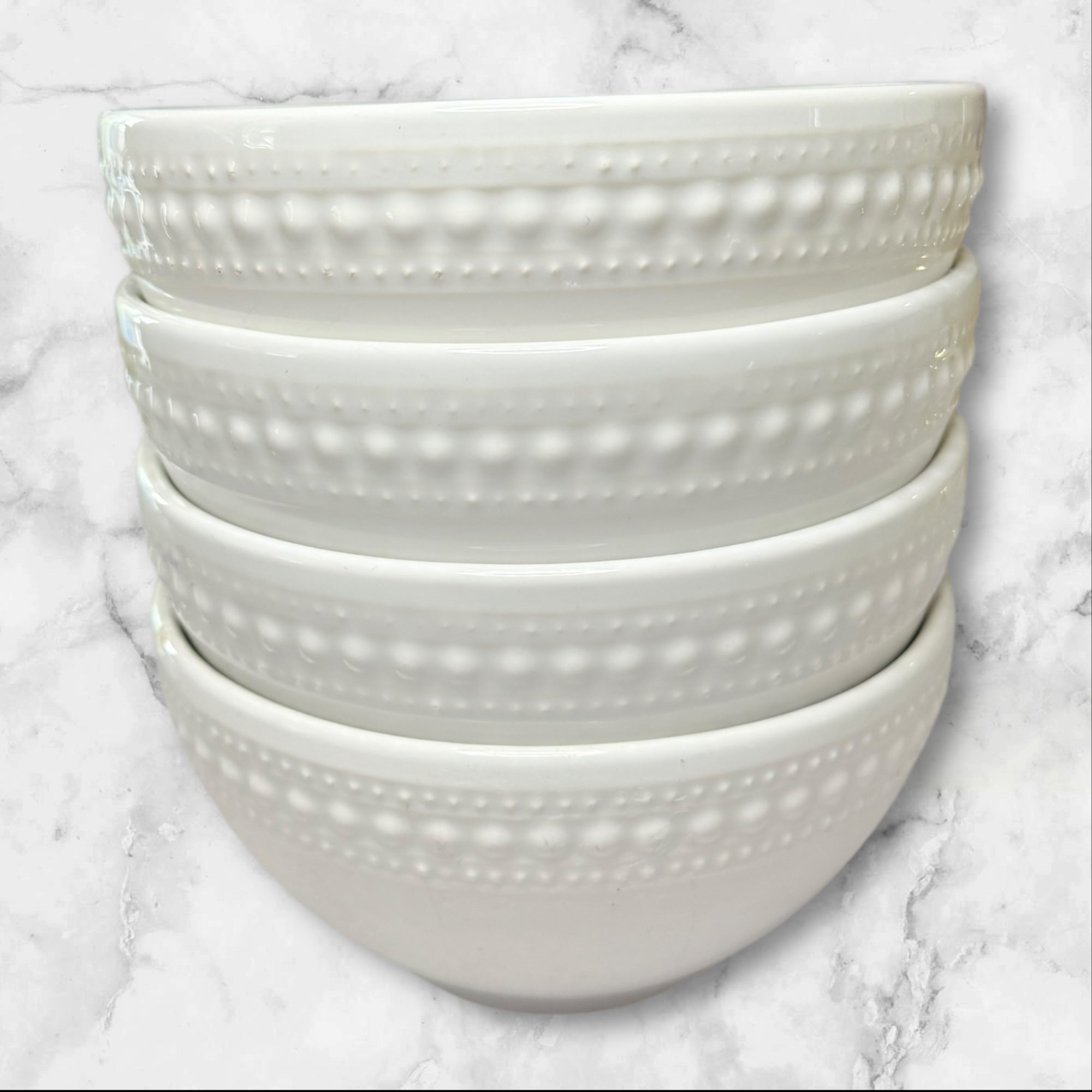 Matceramica M2A20 White Embossed Bowls | Set of 4 | Good Condition