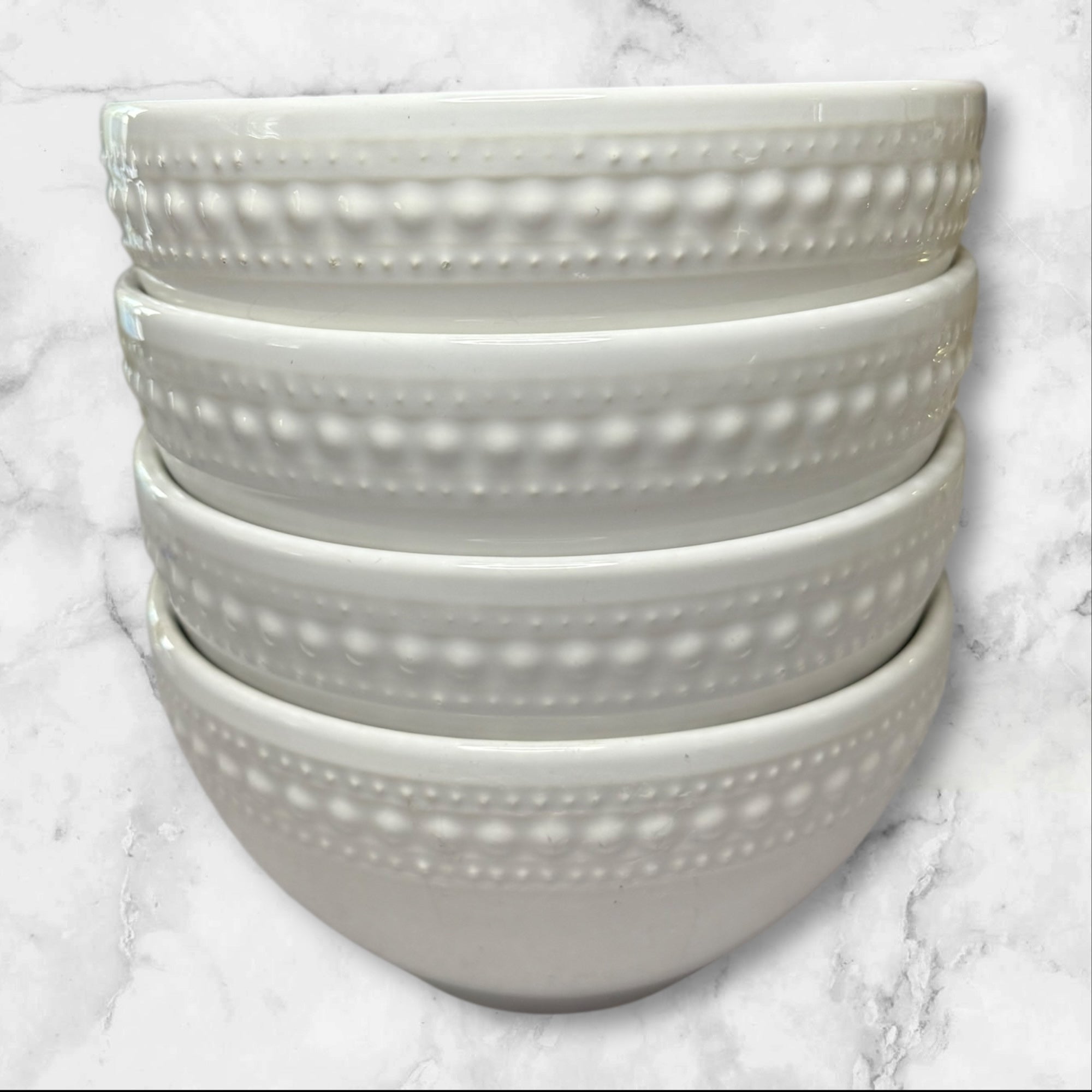 Matceramica M2A20 White Embossed Bowls | Set of 4 | Good Condition
