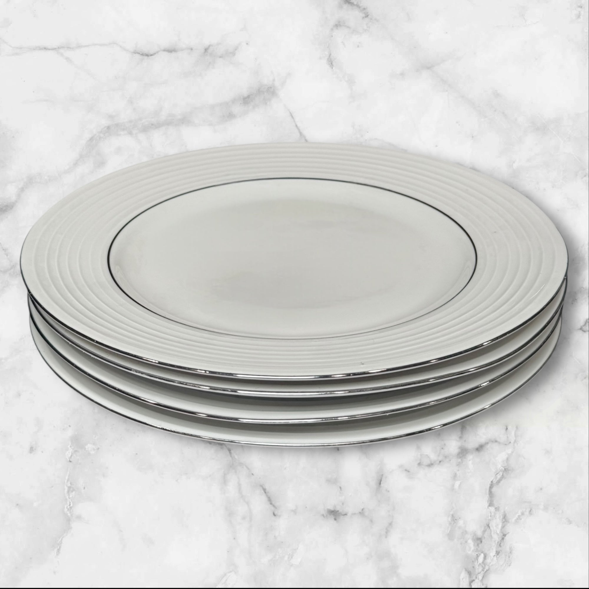 Pier 1 Silver Rings White Salad Plates | Set of 4 | Excellent Condition