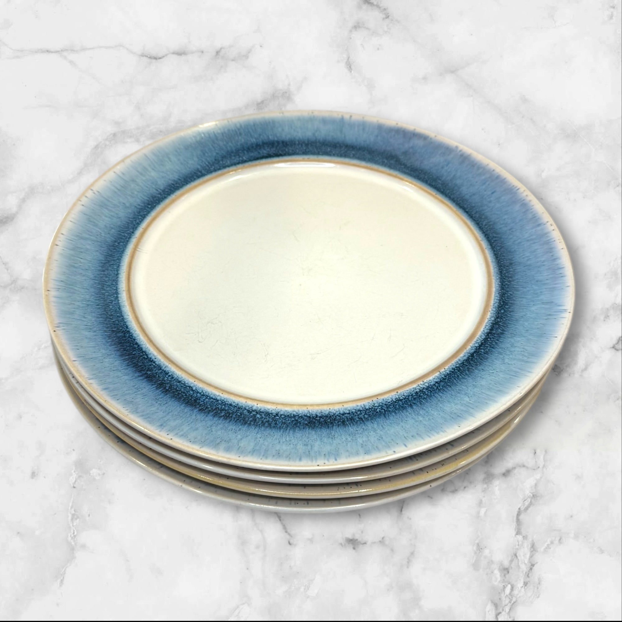 Sonoma Life + Style Rivera Blue Rim Dinner Plates | Set of 4 | Good Condition
