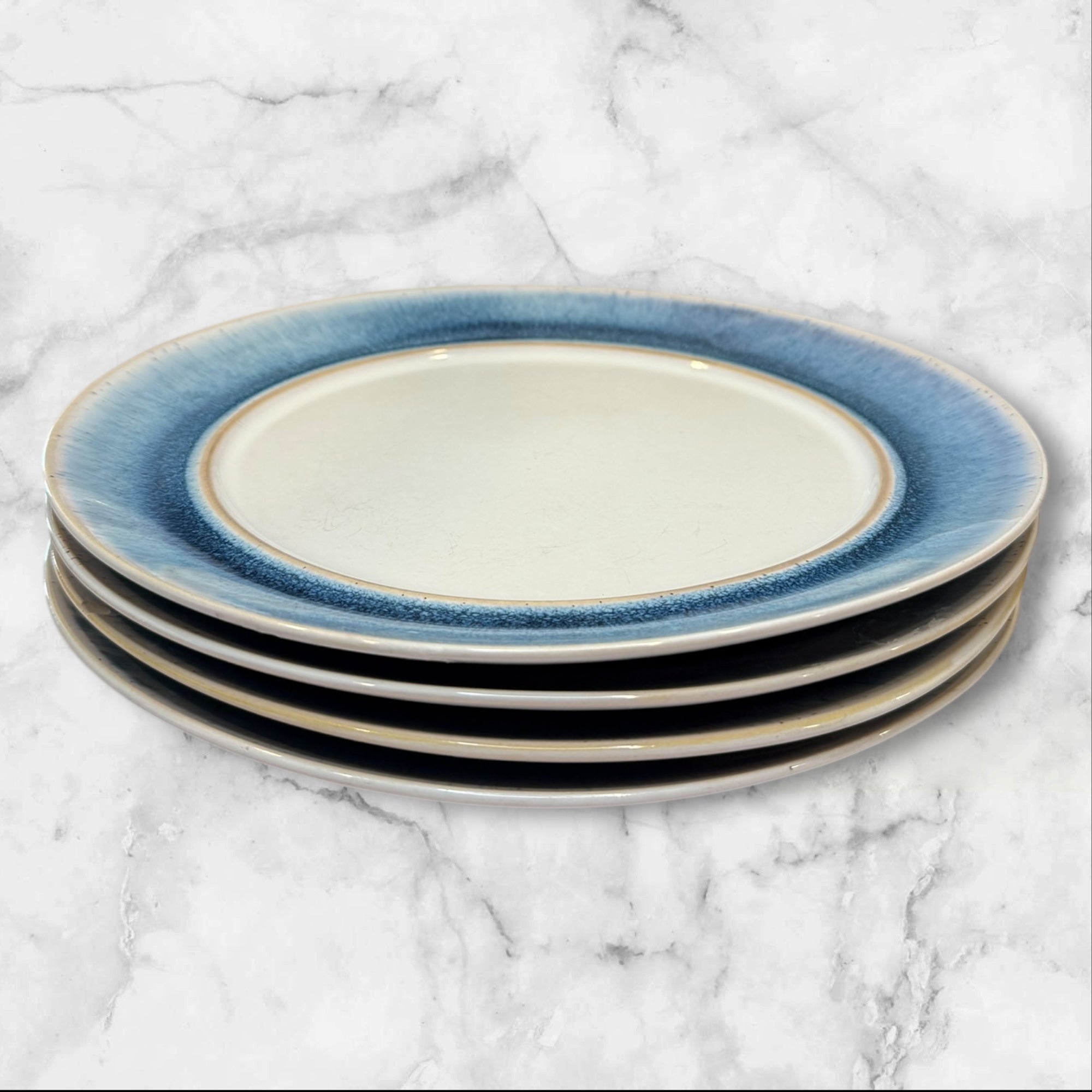 Sonoma Life + Style Rivera Blue Rim Dinner Plates | Set of 4 | Good Condition