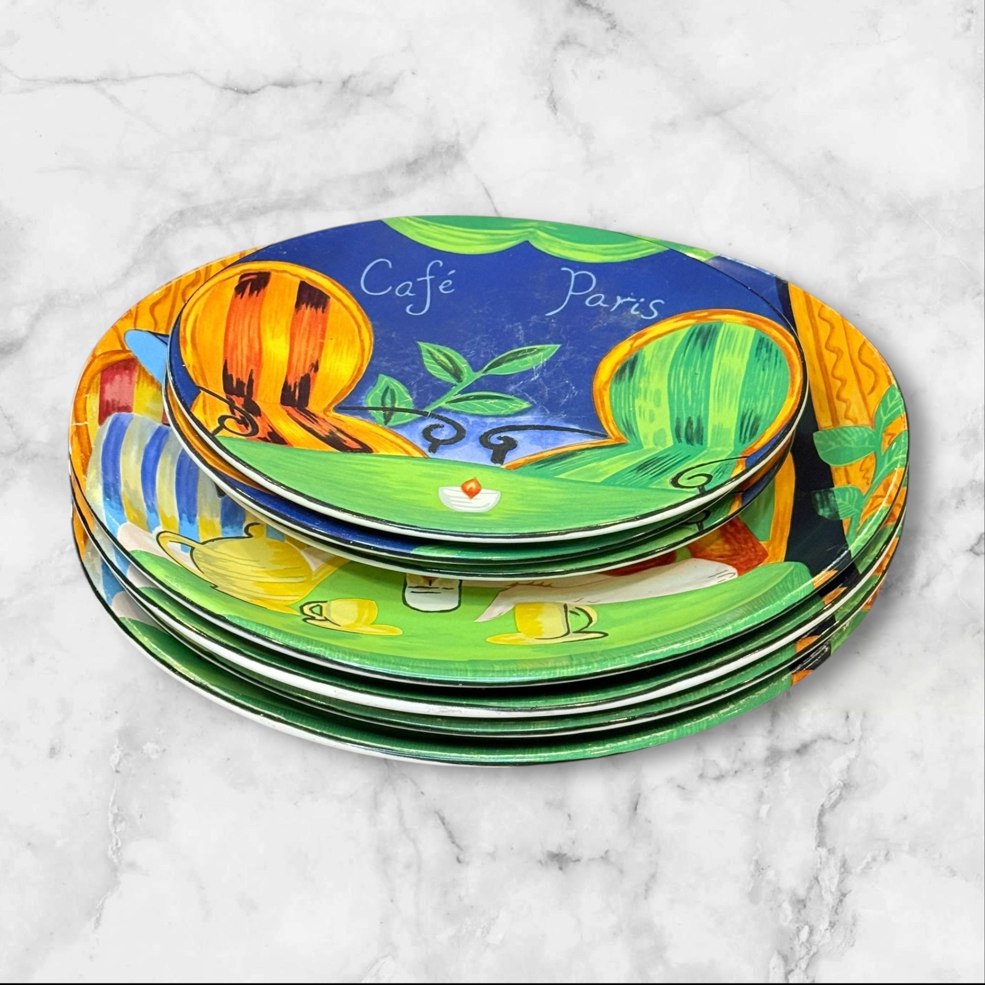 Sango Cafe Paris Plates | Set of 7 Dinner & Salad | Fair Condition