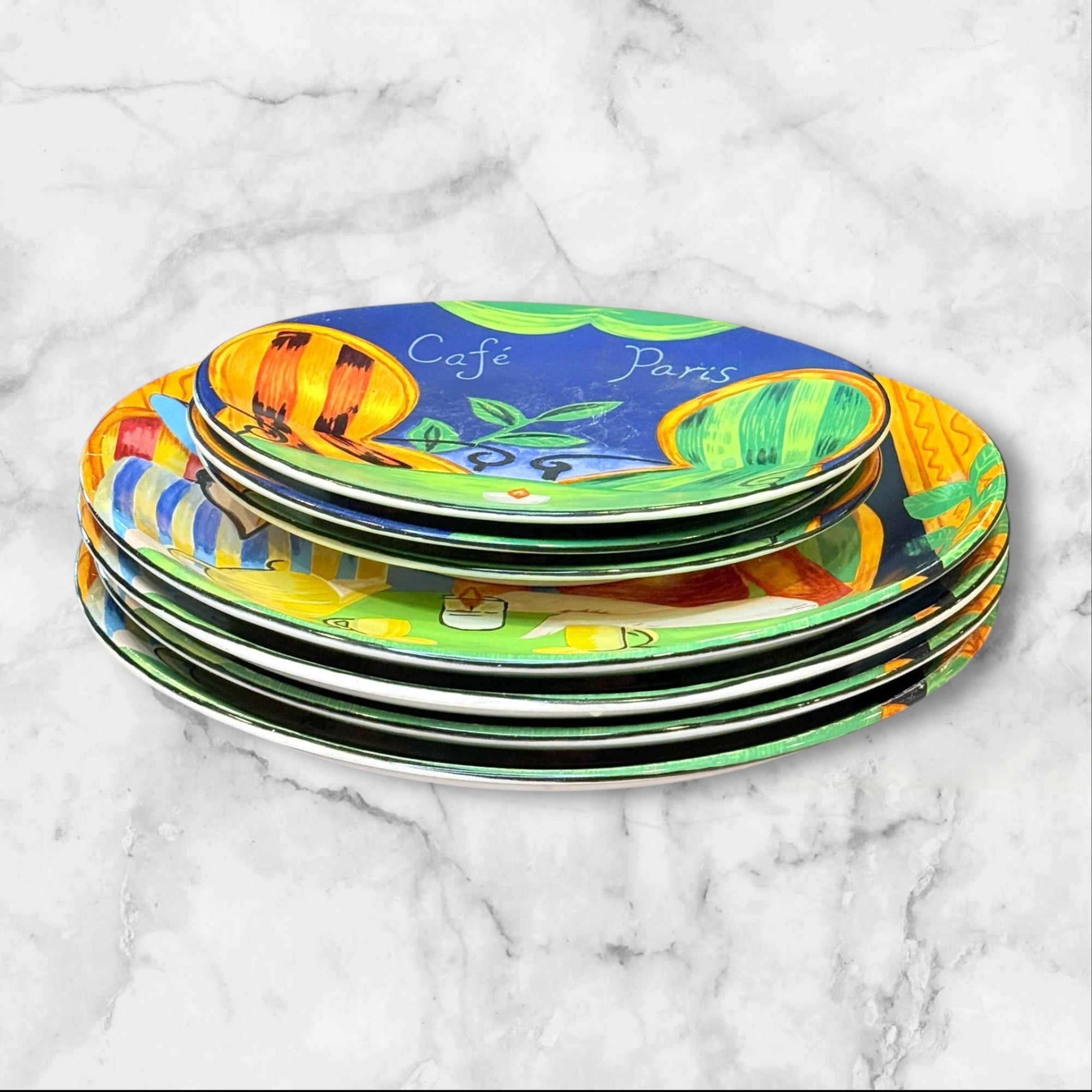 Sango Cafe Paris Plates | Set of 7 Dinner & Salad | Fair Condition