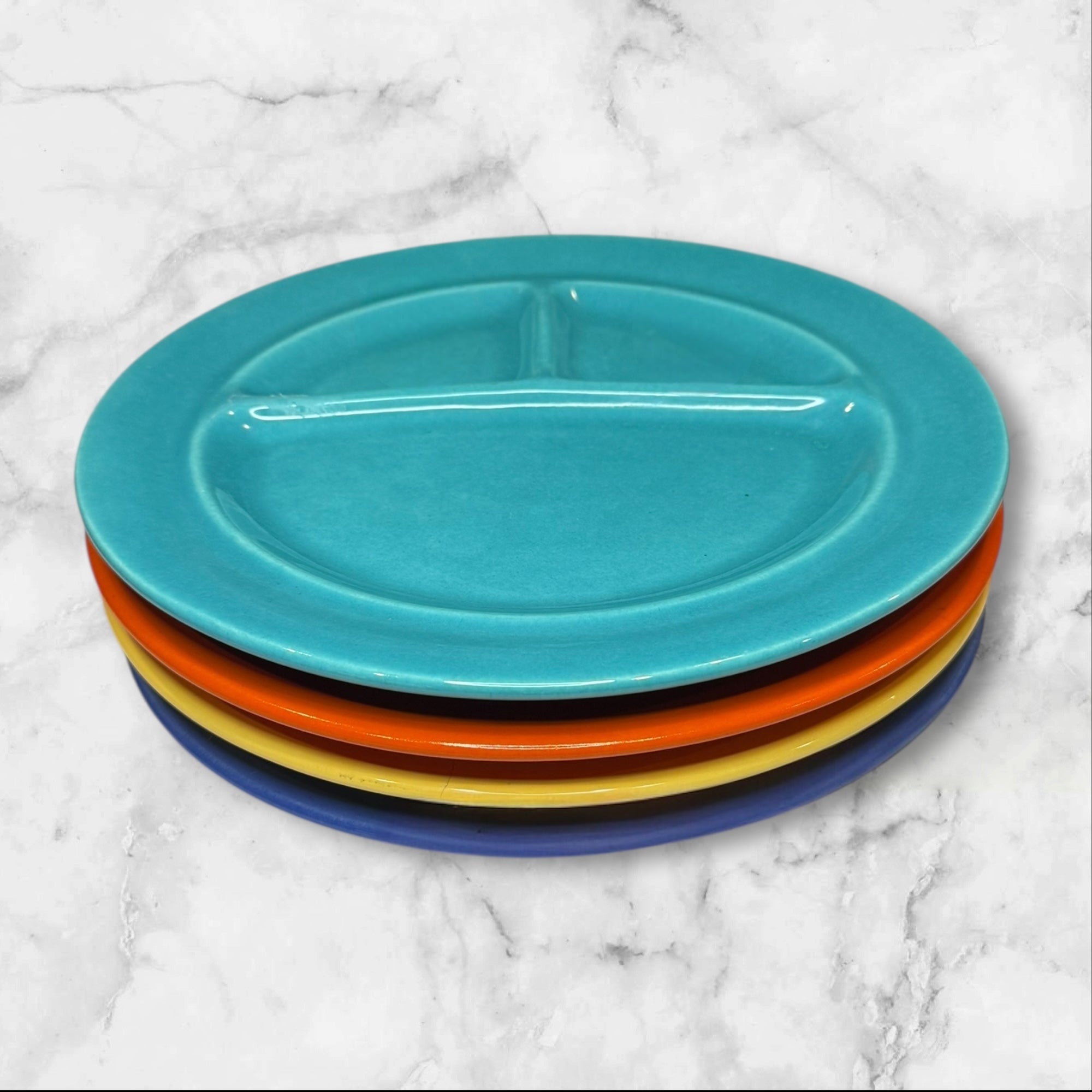 California Pottery Divided Grill Plates Multicolor | Set of 4 | Good Condition