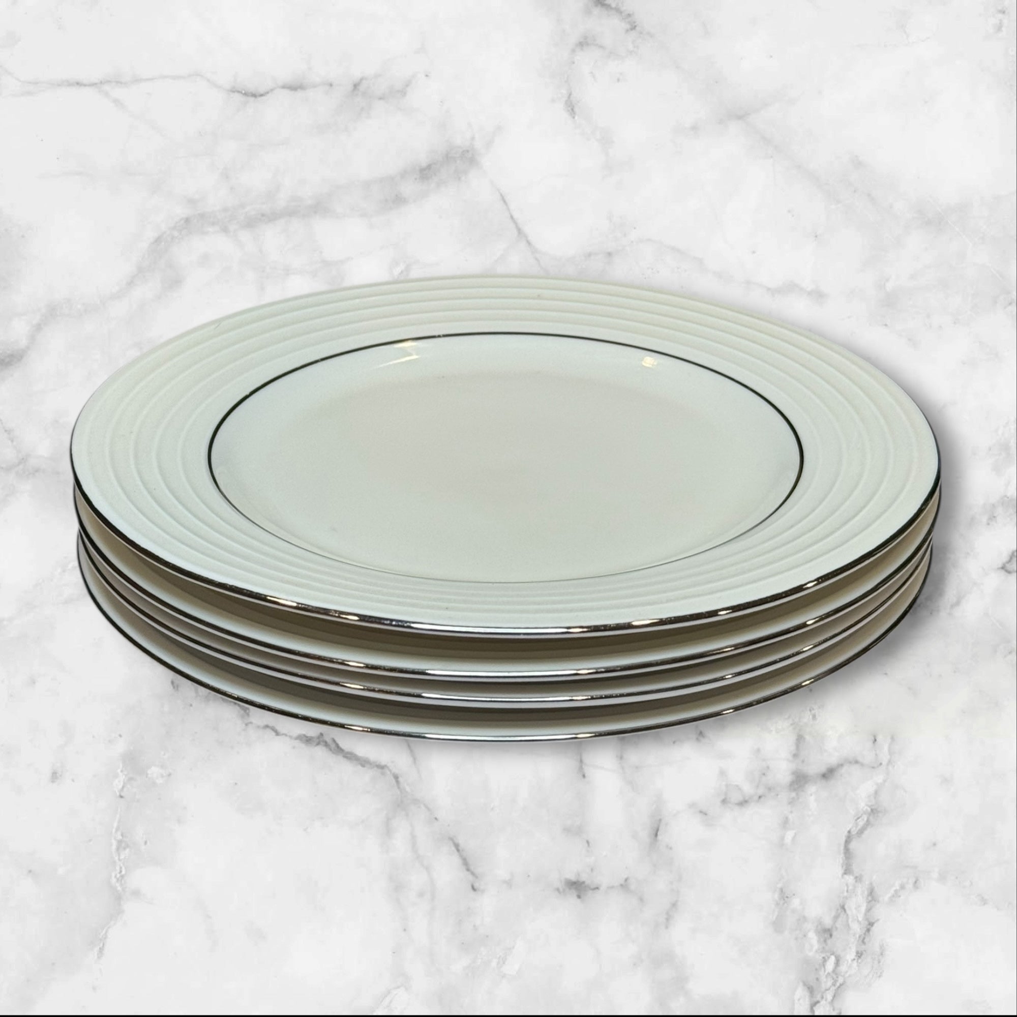 Pier 1 Silver Rings White Salad Plates | Set of 4 | Excellent Condition
