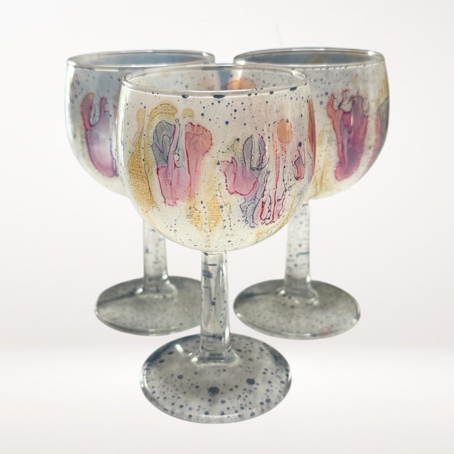 Reuven Nouveau Art Glass Balloon Goblets | Set of 3 | Excellent Condition