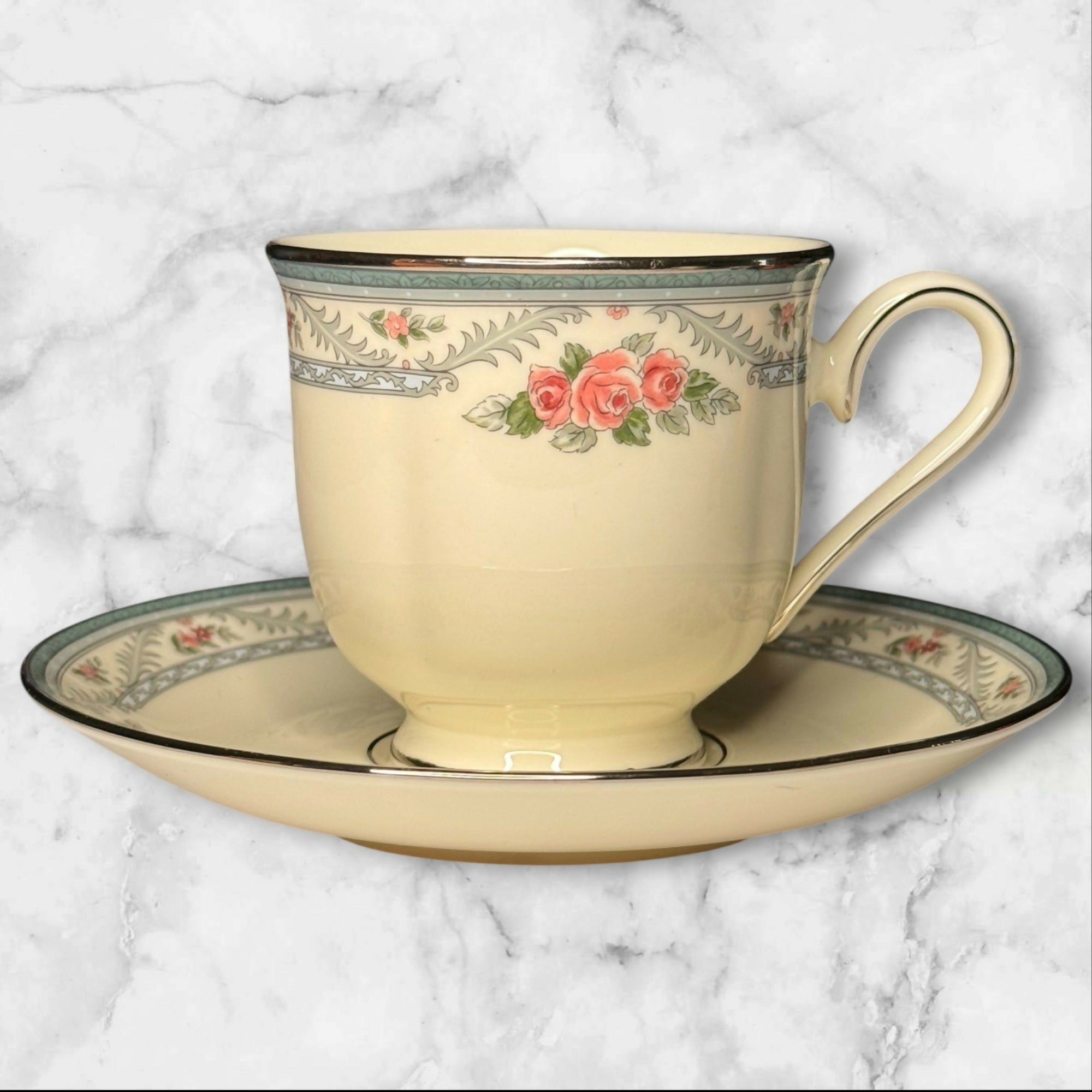 Lenox Country Romance Footed Cup & Saucer Set of 2 | Excellent Condition