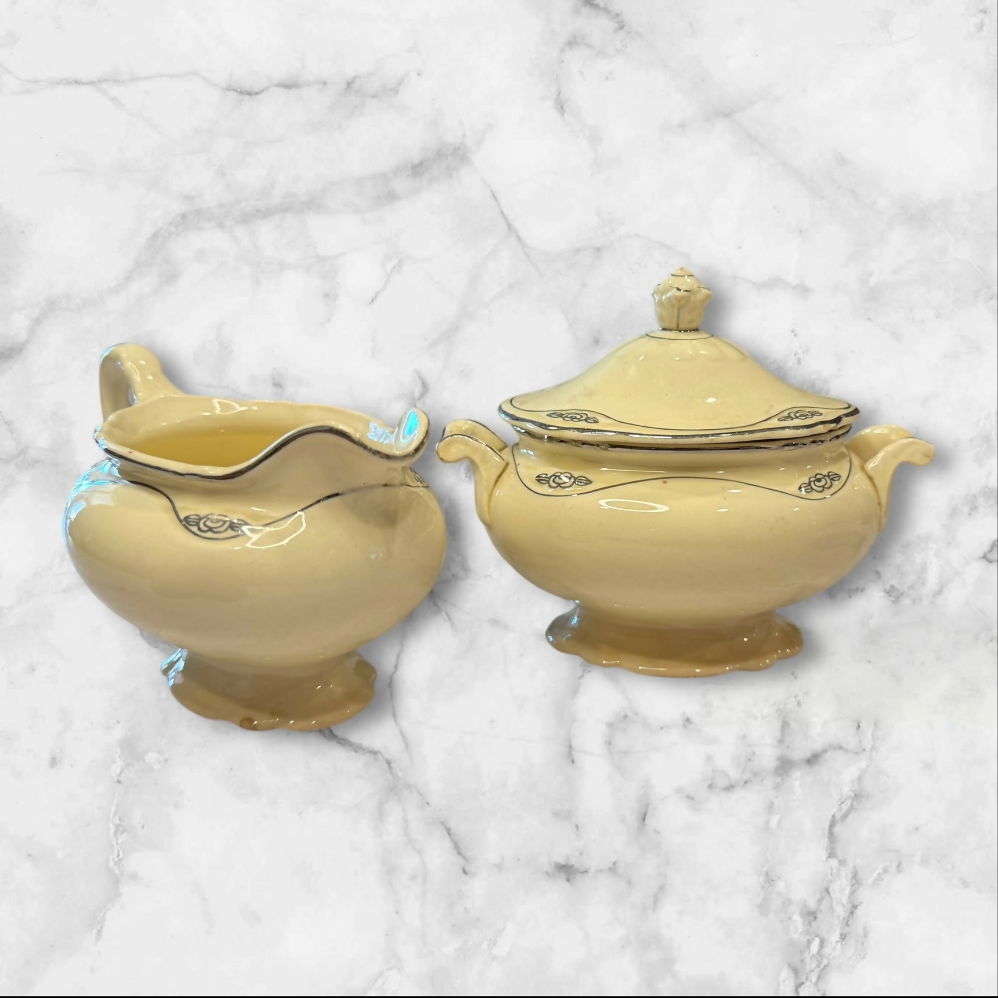 Homer Laughlin Virginia Rose Sugar Bowl & Creamer | Vintage | USA