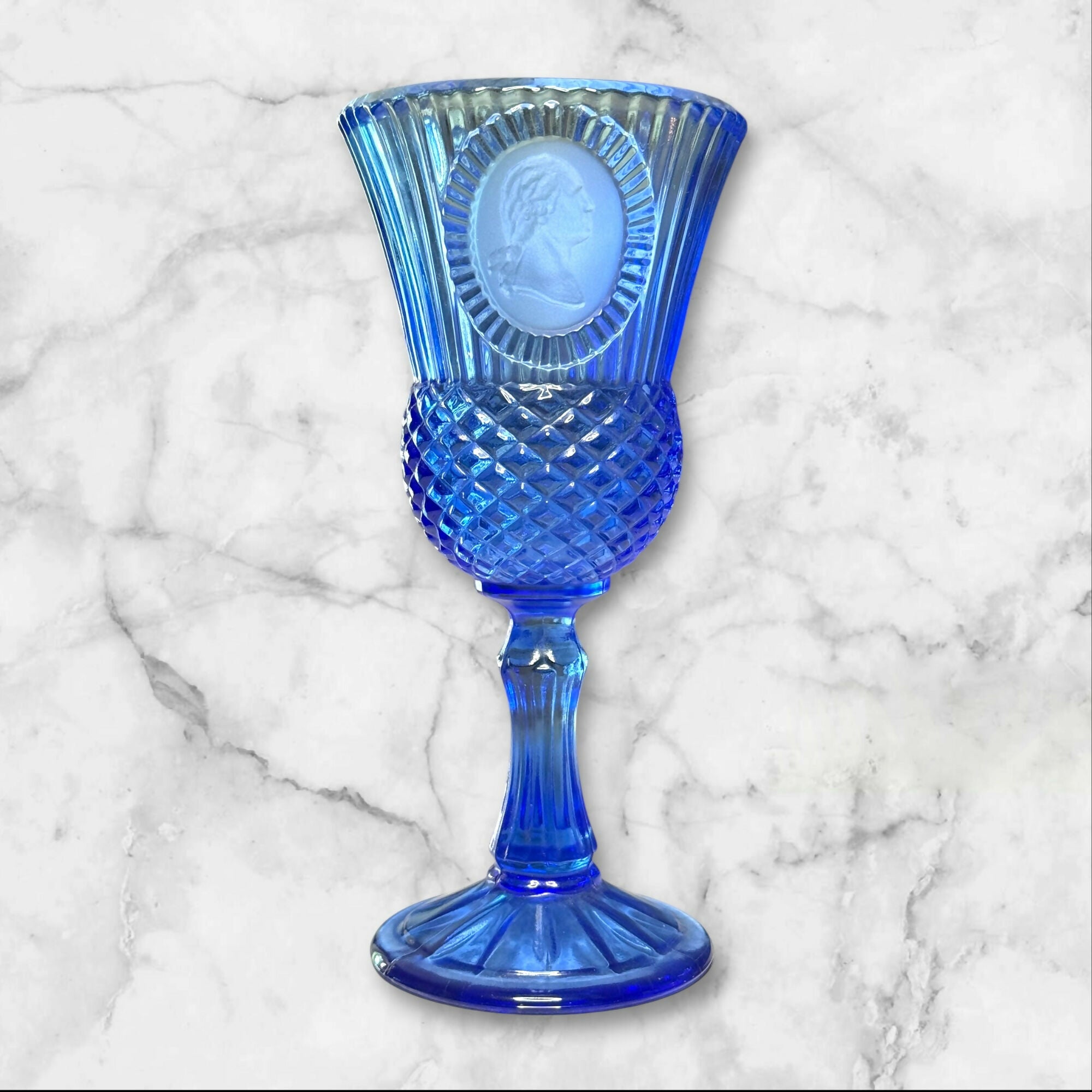 Avon George Washington Blue Glass Water Goblets | Set of 2 | Excellent Condition