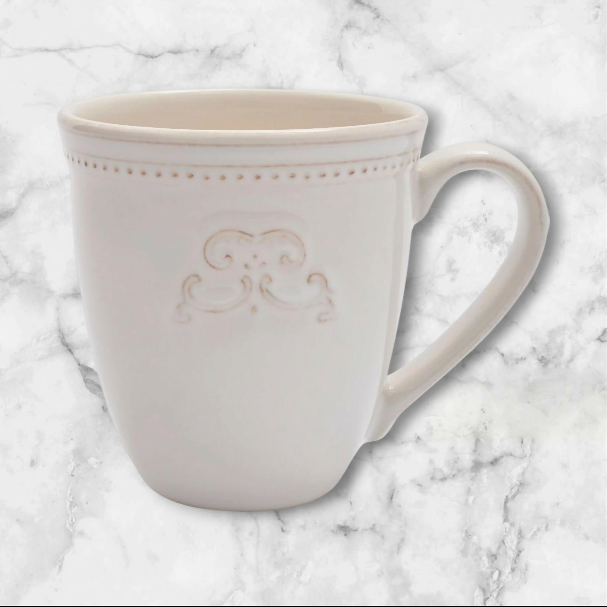 Sur La Table Pearl Stoneware Medallion Mugs | Set of 2 | Excellent Condition