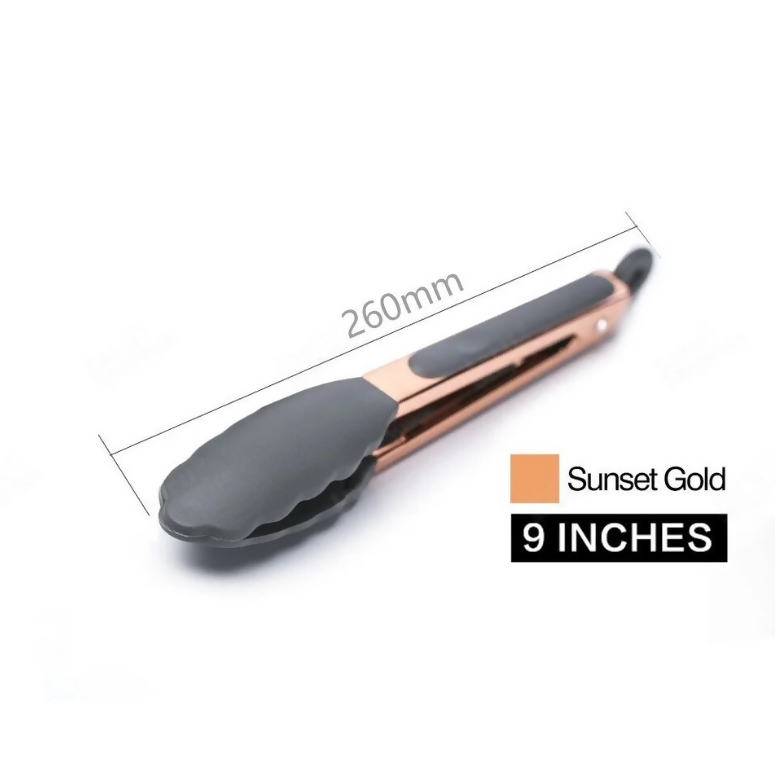 Anygleam Tong Stainless Steel Small Sumset Gold Handle Clip Heat Resistant Cooking Baking Salad Steak Kitchen Gadget