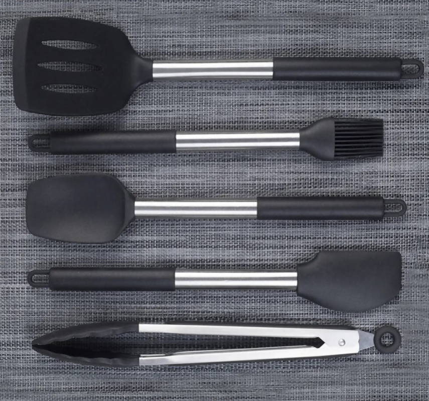 Anygleam Kitchen Utensils Non-stick Black/ Silver 15 Set Cooking Tool with Storage Box Accessories Heat Resistant Kitchenware