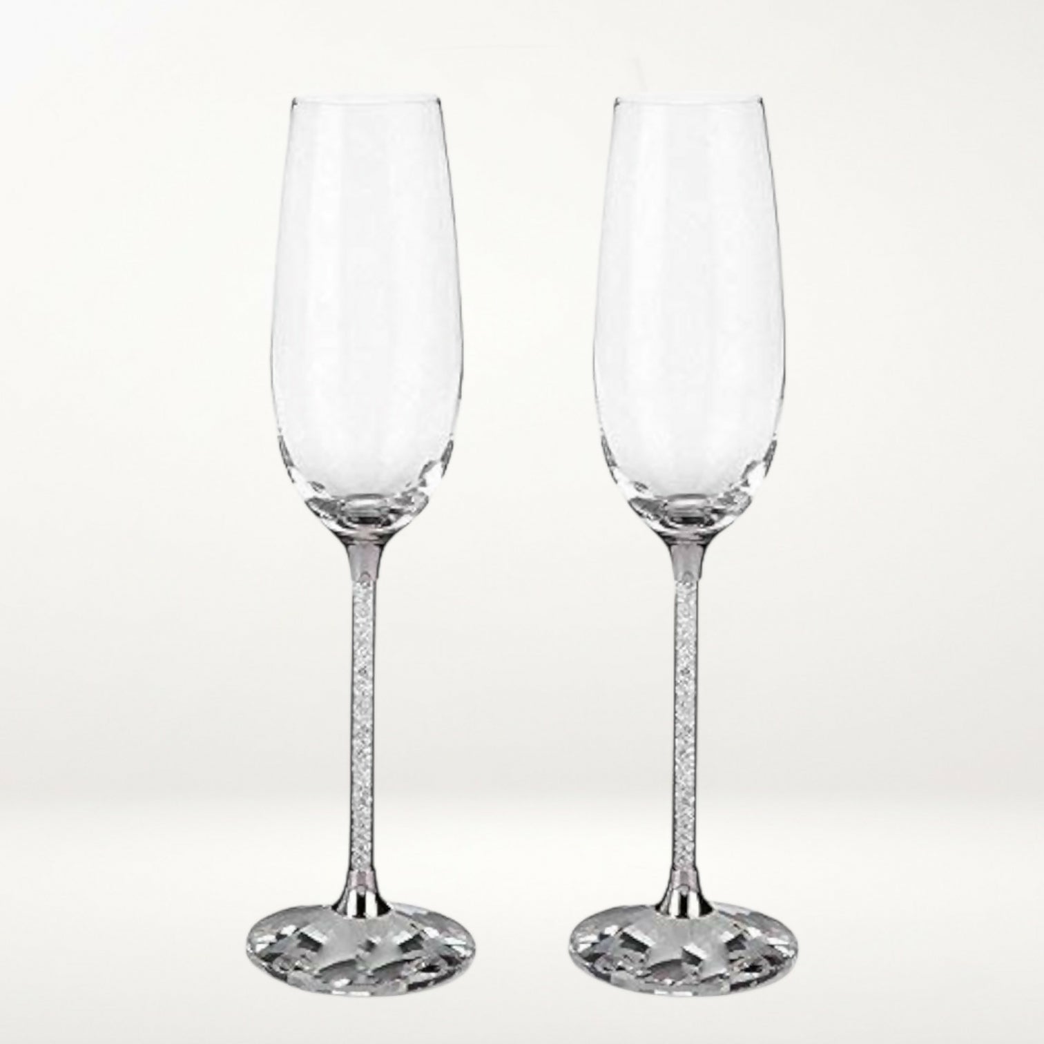 Amlong Crystal Champagne Flutes with Diamond Stems | Set of 2 | Excellent Condition