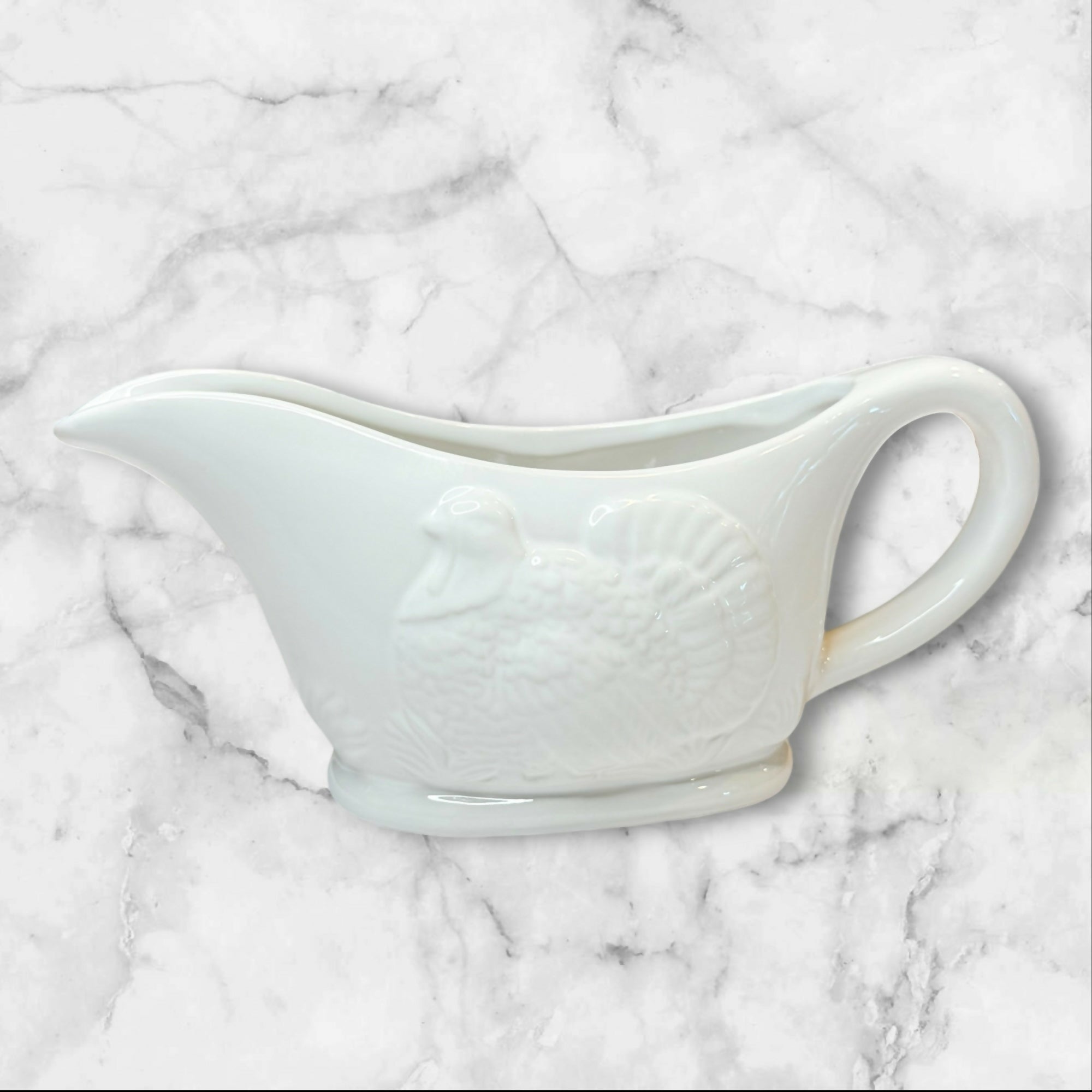 Gibson White Turkey Gravy Boat | Embossed Ceramic | Excellent Condition