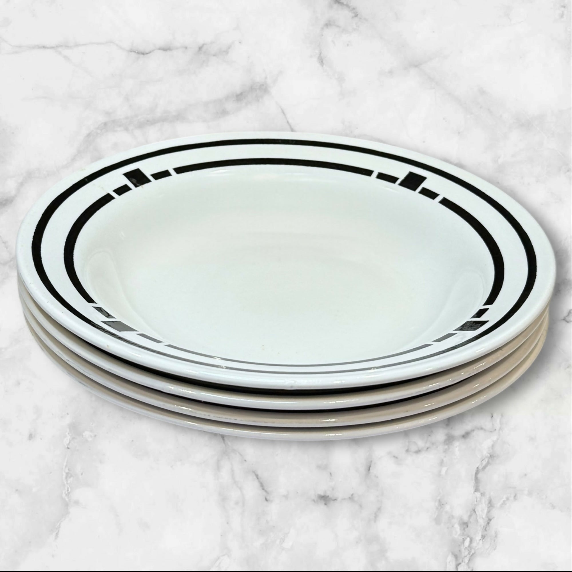 Oxford Brazil Stoneware Soup Cereal Bowls | Set of 4 | Black Rim | Excellent Condition